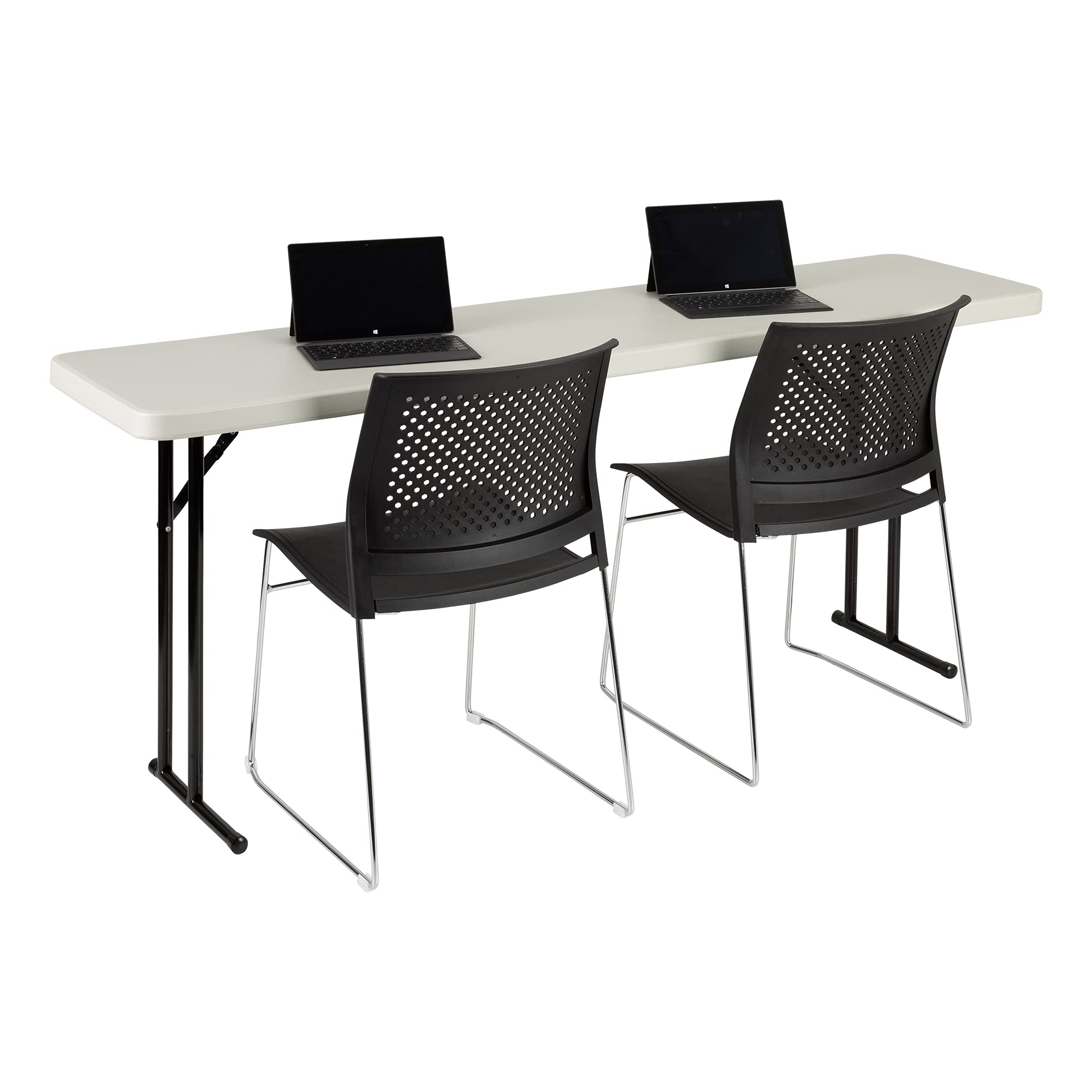 Norwood 6ft Folding Table Indoor Outdoor - Heavy Duty Blow Molded Plastic Training & Event Table, Rectangular Foldable Table in Gray - Perfect for Classrooms, Parties, and Outdoor Events
