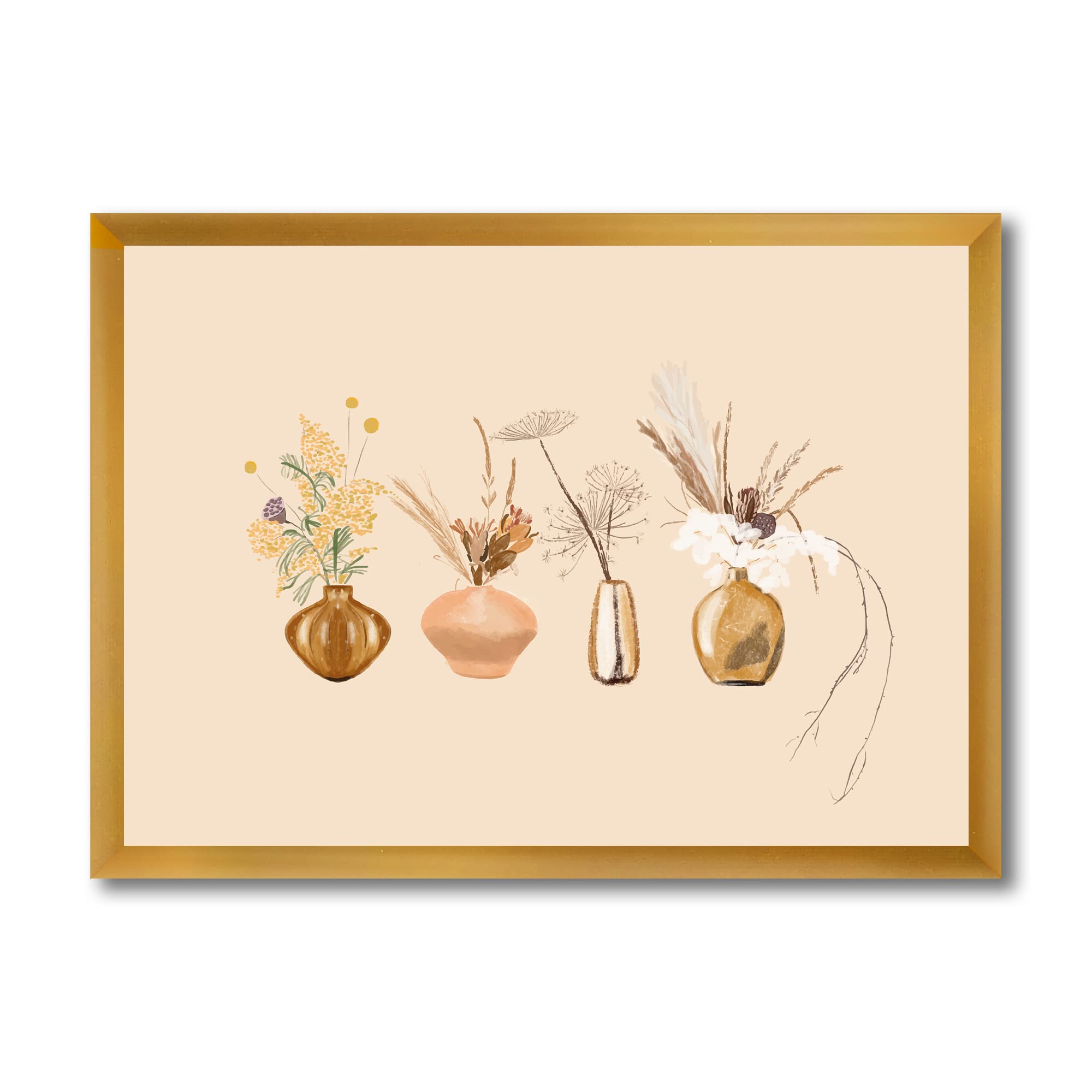 Bouquets of Wildflowers in Gold Vases II - Traditional Framed Wall Art Decor for Living Room, Bedroom & Office | Floral Painting Home Decor Gift