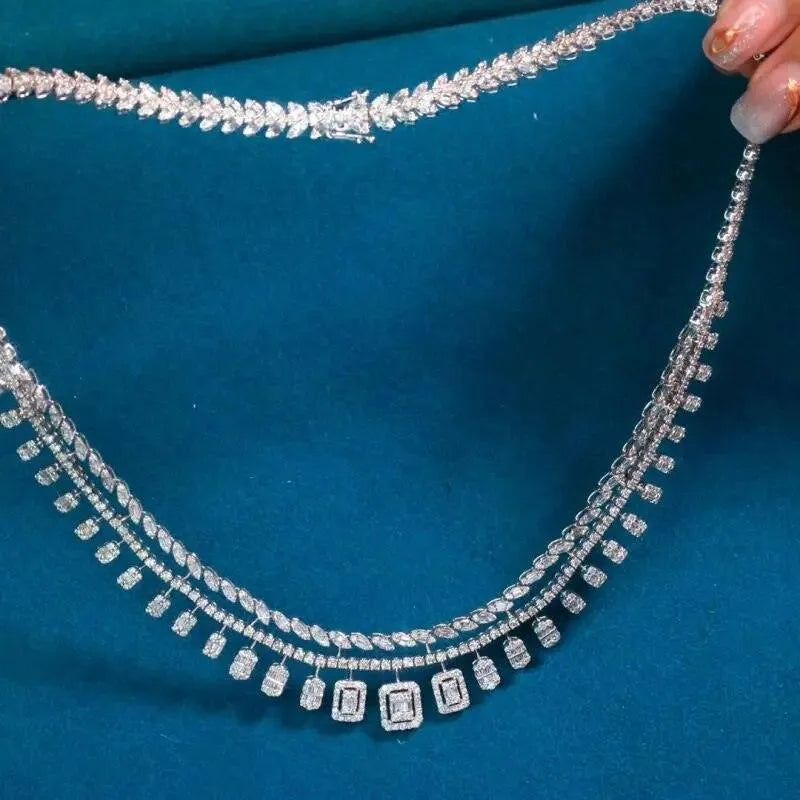 18K White Gold Diamond Necklace for Women - 10ct Natural Sparkling Diamonds, Elegant Luxury Wedding & Engagement Jewelry - Perfect for Anniversary Gifts, Bridal Party & Special Occasions