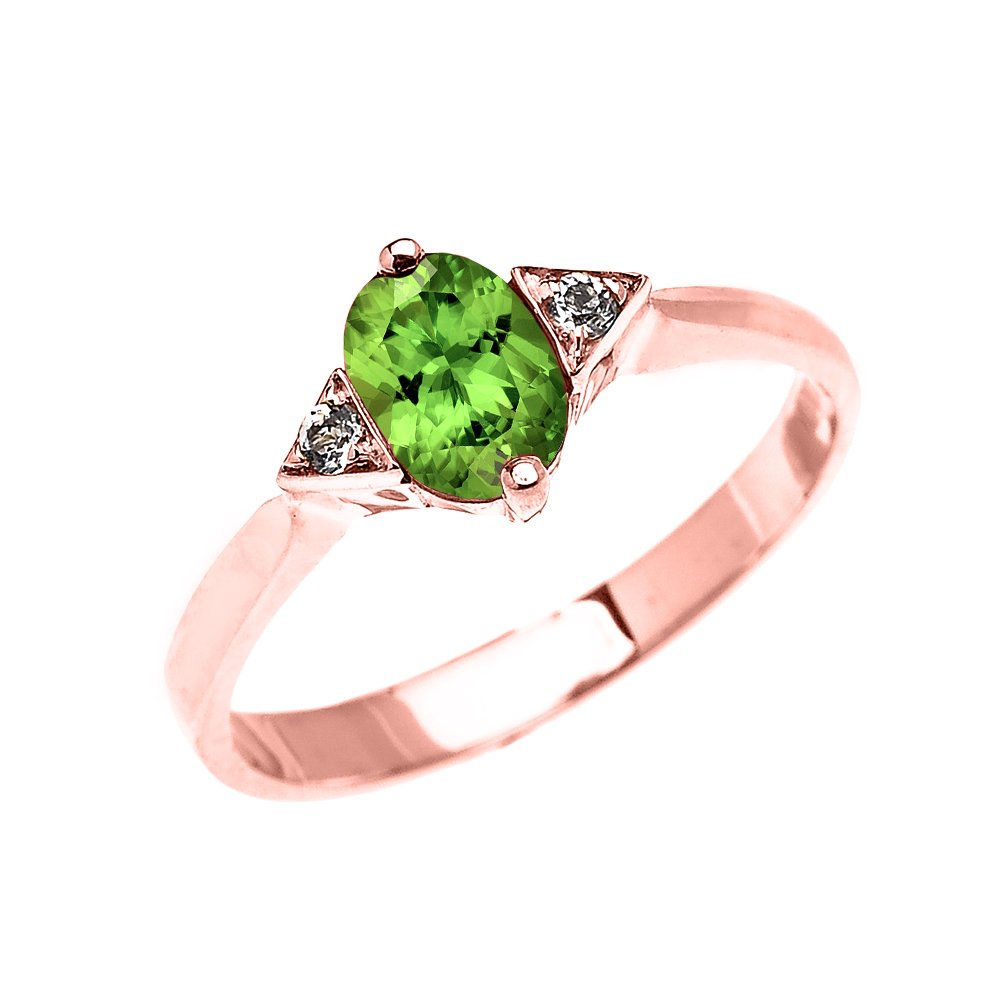 14K Rose Gold Solitaire Peridot & White Topaz Engagement Ring for Women - Perfect for Proposals, Anniversaries & Special Occasions