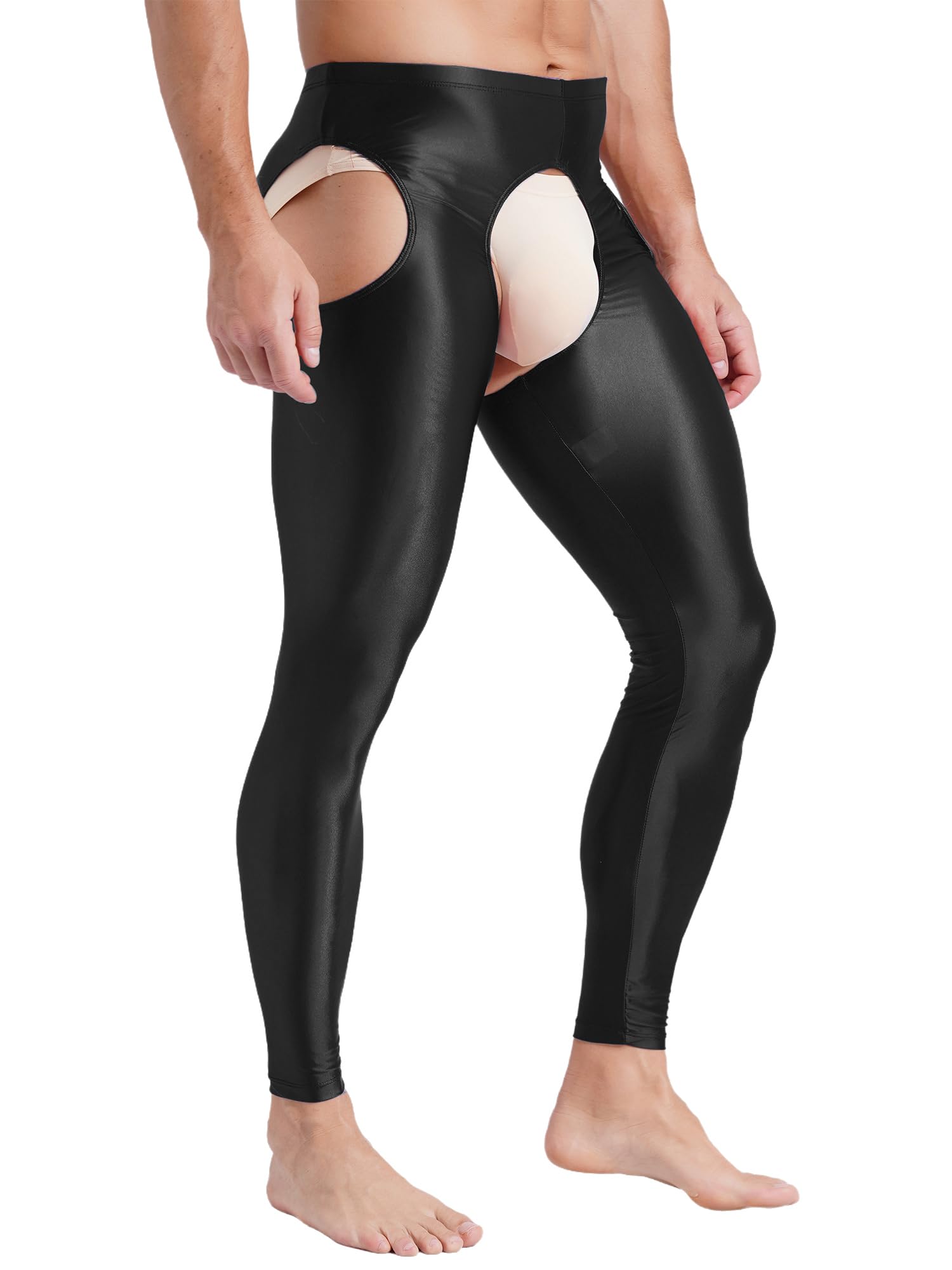 Men's Sheer Seamless Cutout Tights - Compression Workout Leggings with Suspender for Yoga, Running & Dance Performance | Breathable Gym Pants for Men