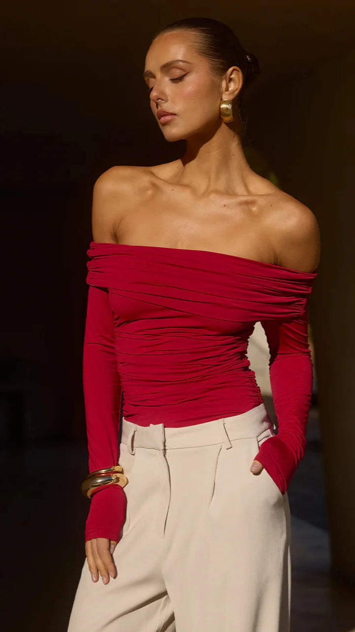 Azura Women's Casual V-Neck Short Sleeve Top in Cherry Red - Perfect for Summer Outings, Beach Trips, and Everyday Wear