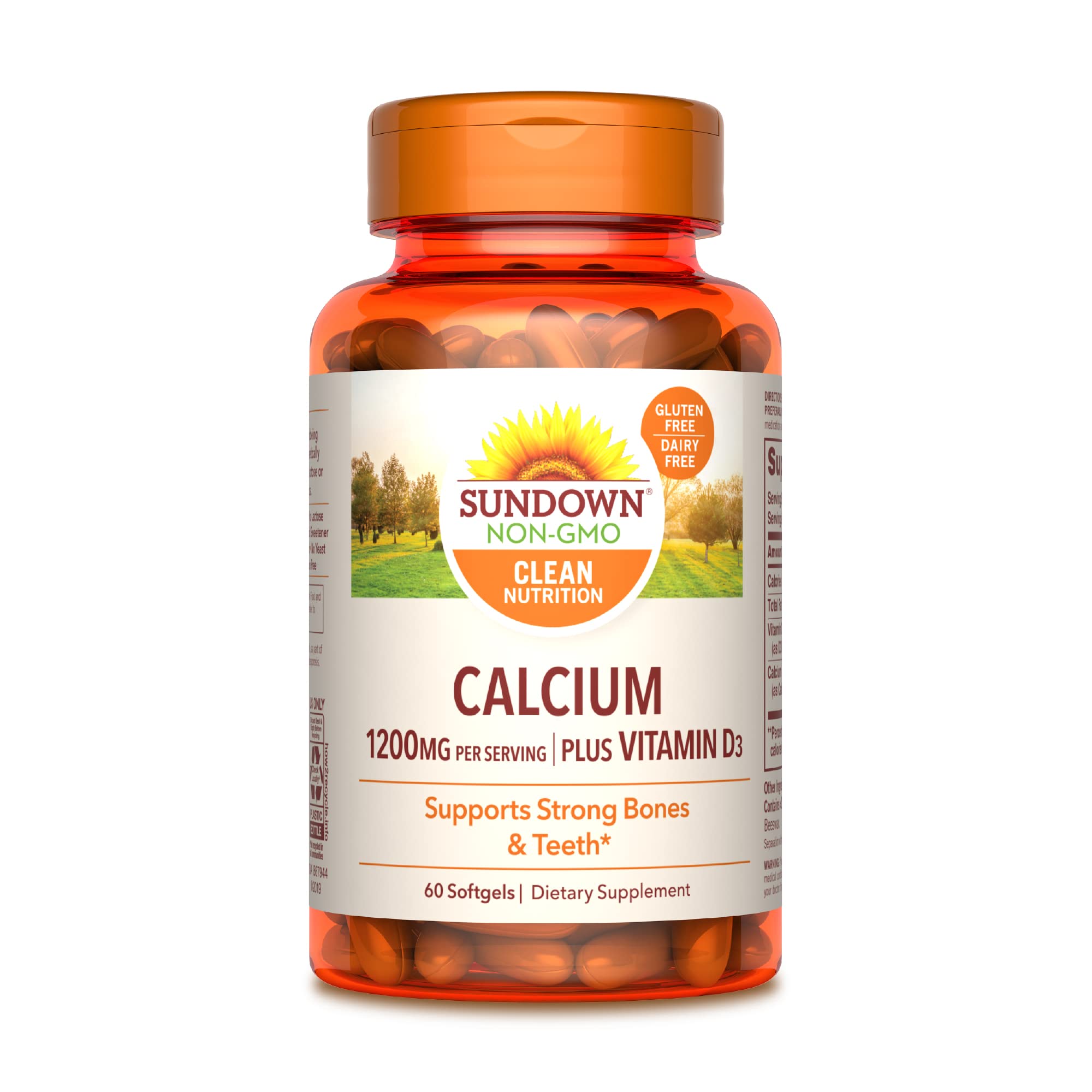 Sundown Calcium 1200 mg with Vitamin D3 Supplement - Supports Immune System, Strong Bones & Teeth - 60 Softgels - Ideal for Daily Bone Health & Immune Support for Adults & Seniors