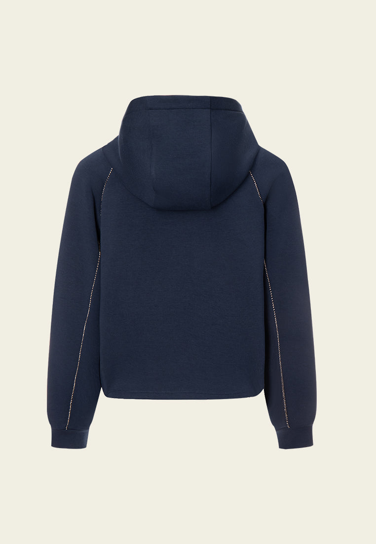 Crystal Embellished Sideseam Zip Up Hoodie for Women - Stylish Pullover Jacket with Rhinestone Details | Perfect for Casual Outfits, Streetwear & Layering