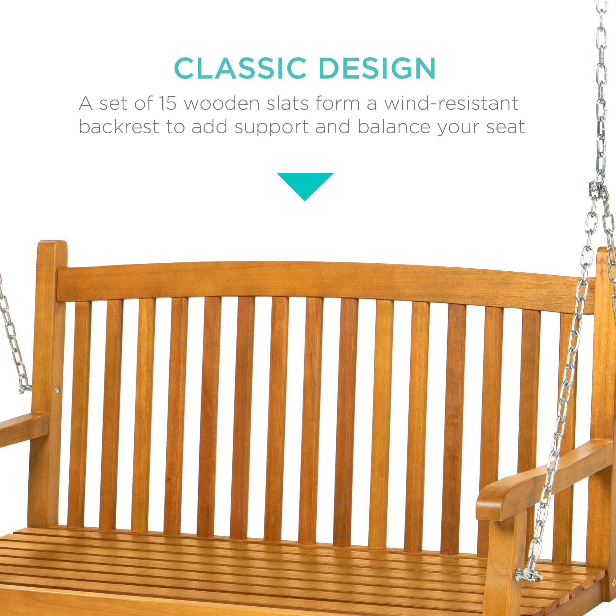 Best Choice Products 48-Inch Wooden Porch Swing - Outdoor Hanging Bench Chair with Mounting Chains, Curved Back Design & 500lb Weight Capacity - Brown - Perfect for Deck, Garden, Yard & Backyard Relaxation