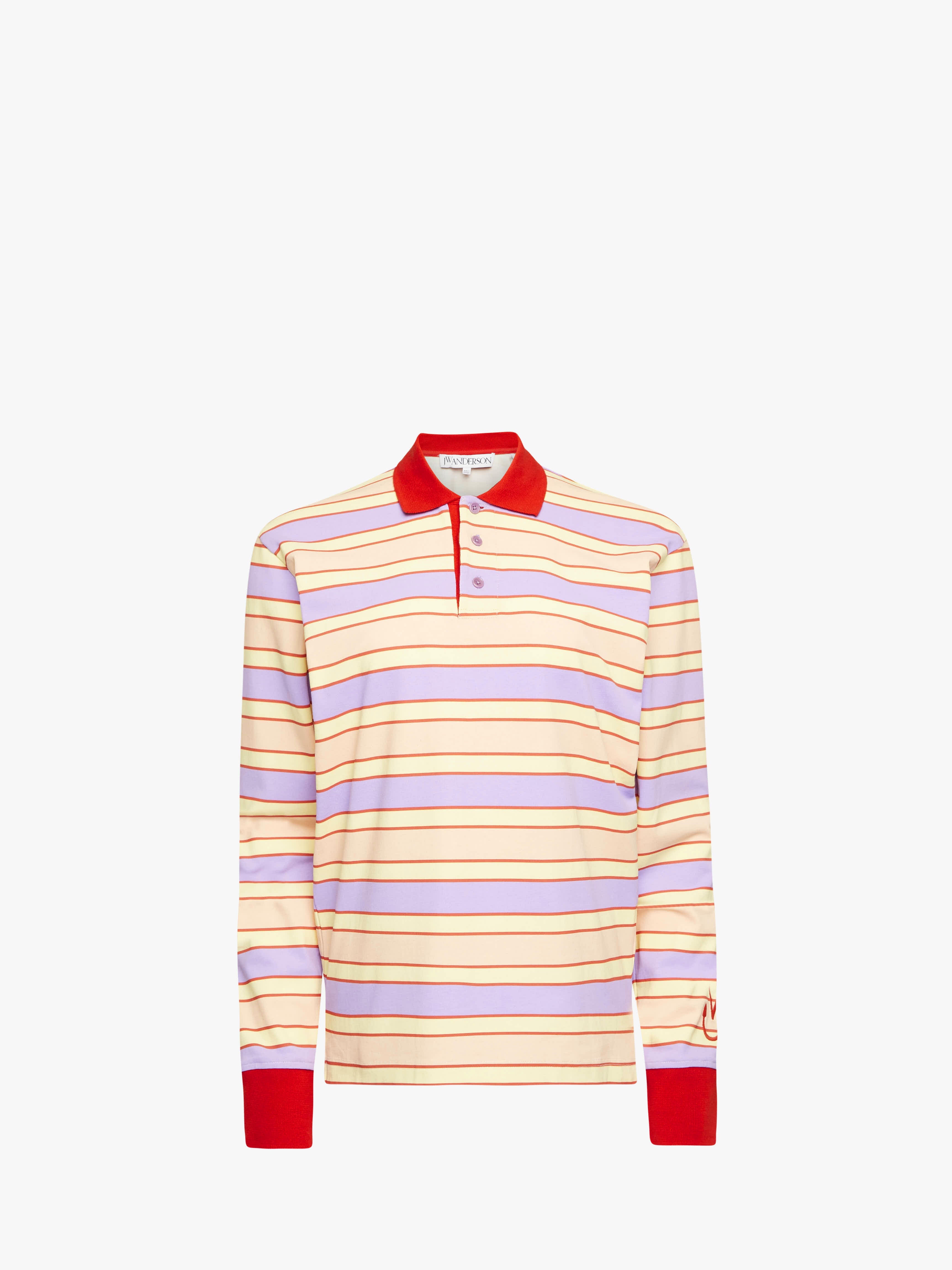 Stylish Striped Contrast Trim Long Sleeve Polo Top in Pink/Multi Color - Perfect for Casual Outings, Office Wear & Outdoor Activities | JO0262PG1724