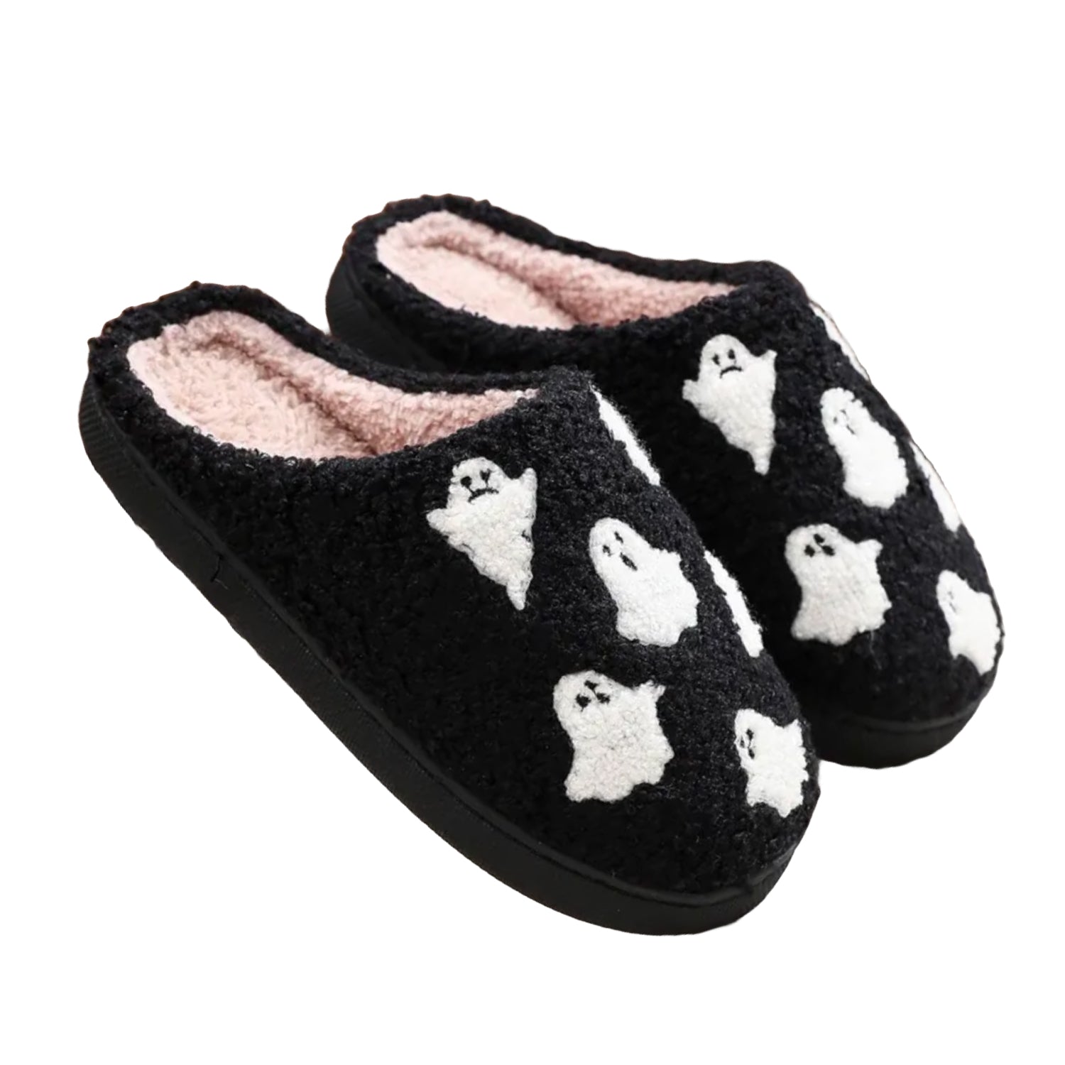 FLOOF Tiny Ghost Slippers in Black - Cute Halloween House Shoes for Women & Girls - Perfect for Costume Parties, Sleepovers and Cozy Home Wear