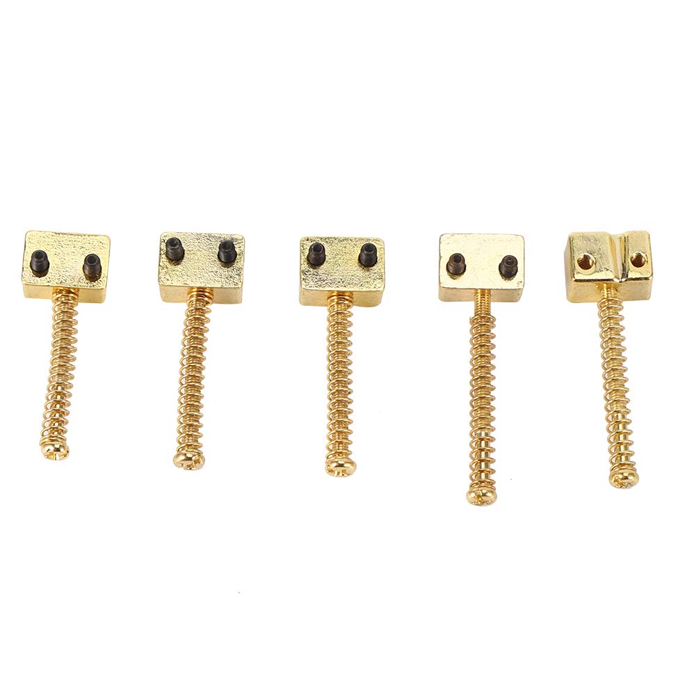 5Pcs 5-String Bass Guitar Bridge Saddles with Springs & Screws - Gold Plated Electric Guitar Replacement Parts for Jazz, Rock & Metal Performances