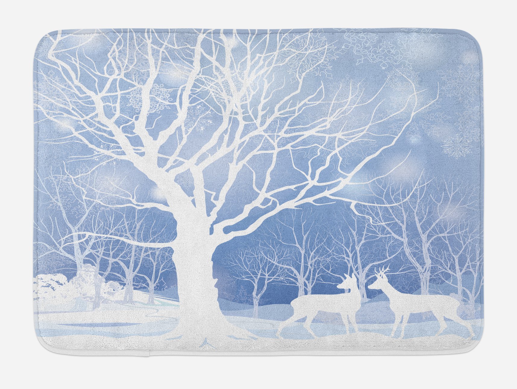 Ambesonne Winter Plush Bath Mat - Non-Slip Abstract Snow Deer Design, 30