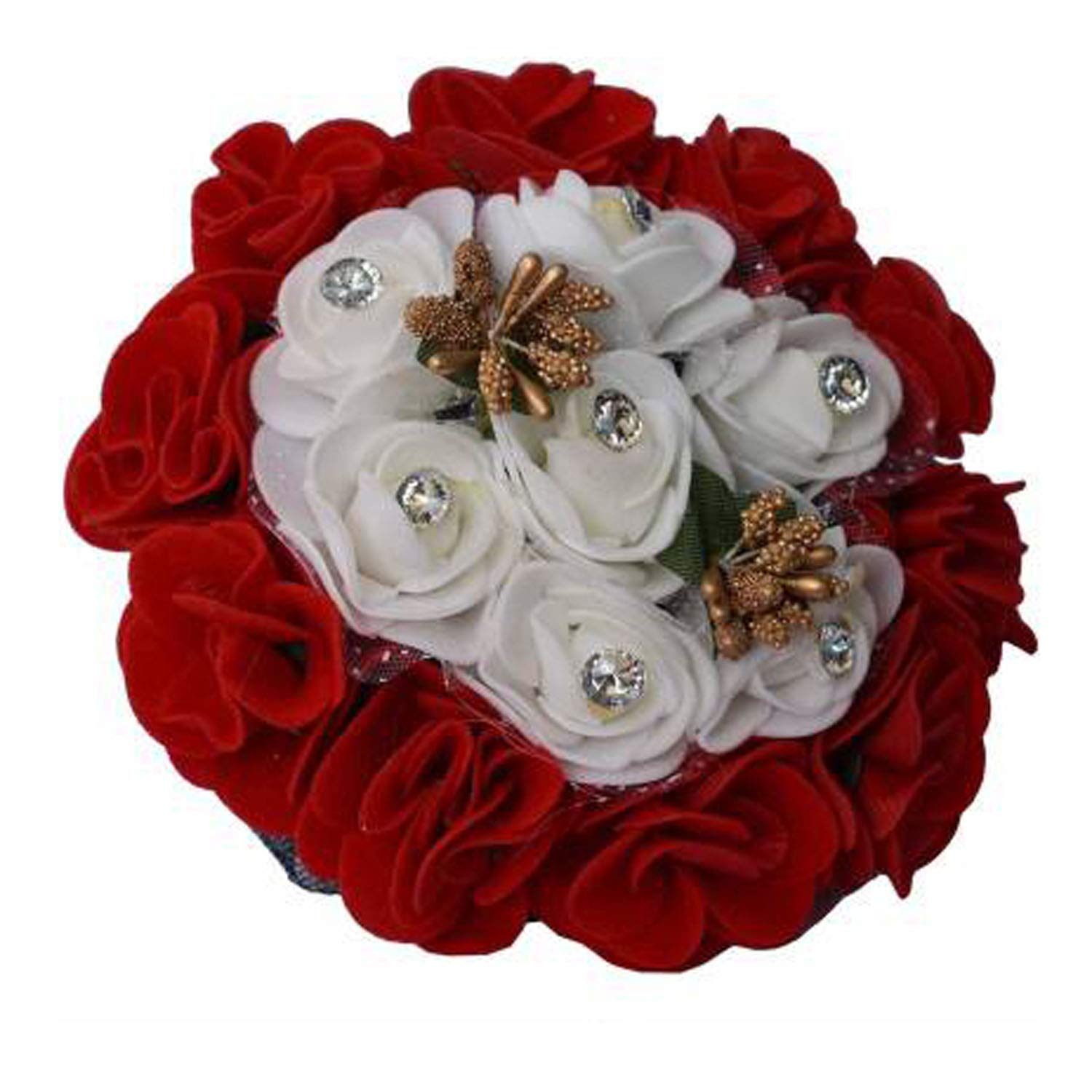 Natth Full Gajra Bun Hair Flower - Red & White Artificial Hair Accessories for Women | Pack of 1 | Perfect for Weddings, Indian Festivals & Special Occasions