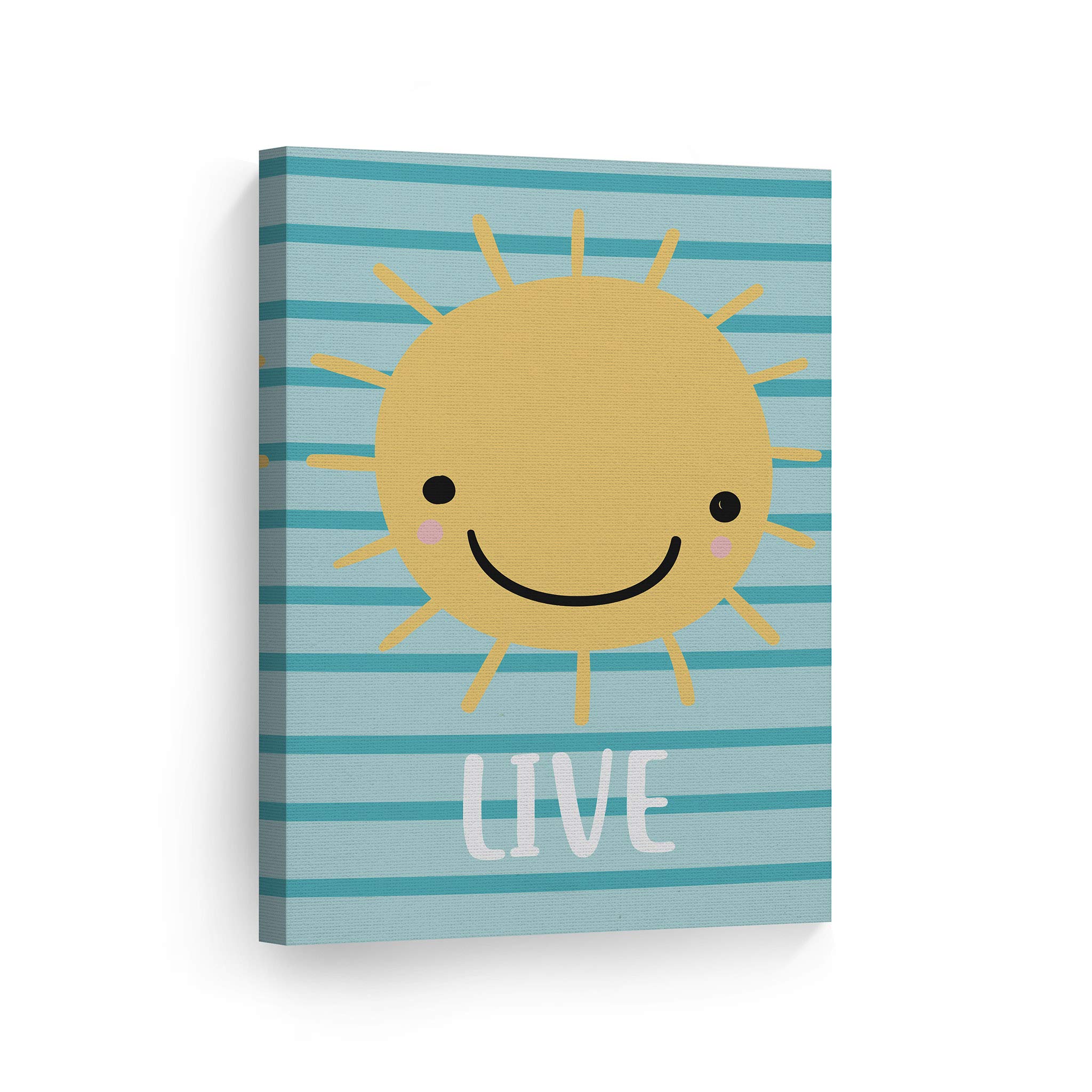 Smile Art Design Lovely Sun Live Lettering Blue Background Canvas Print - Nursery Wall Art for Baby & Kids Room Decor - Ready to Hang 12x8 Inch - Made in USA | Perfect for Nursery, Bedroom, Playroom & Gift
