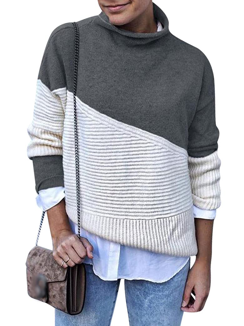 RHSWAUD Women's Striped Turtleneck Sweater - Cozy Knit Pullover for Fall & Winter | Casual Office Wear, Layering Essential, Cold Weather Fashion