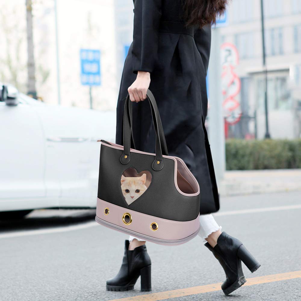 PetsHome Foldable Waterproof Dog Carrier Purse - Lightweight Pet Tote Handbag for Small Dogs & Cats (Black) | Perfect for Travel, Shopping & Outdoor Adventures
