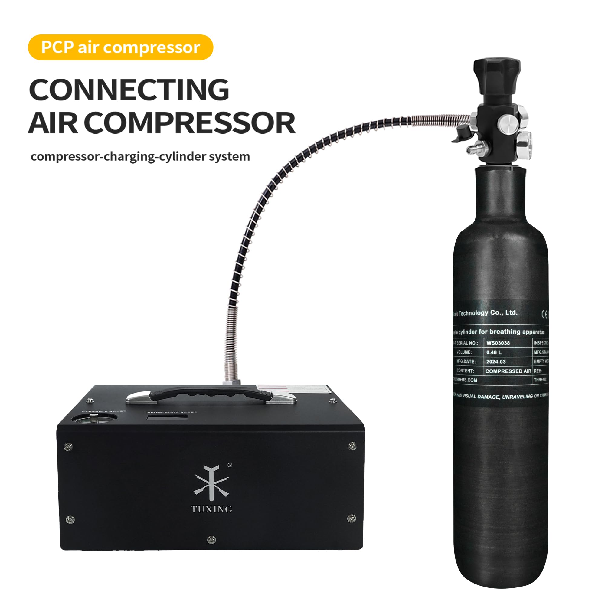 TUXING 4500Psi PCP Air Tank - 0.48L (29Cu in) Carbon Fiber HPA Cylinder for Paintball, Hunting & PCP Air Rifles - Compatible with Daystate & FX (M18x1.5 Thread) - Perfect for Outdoor Sports, Target Practice & Airgun Enthusiasts