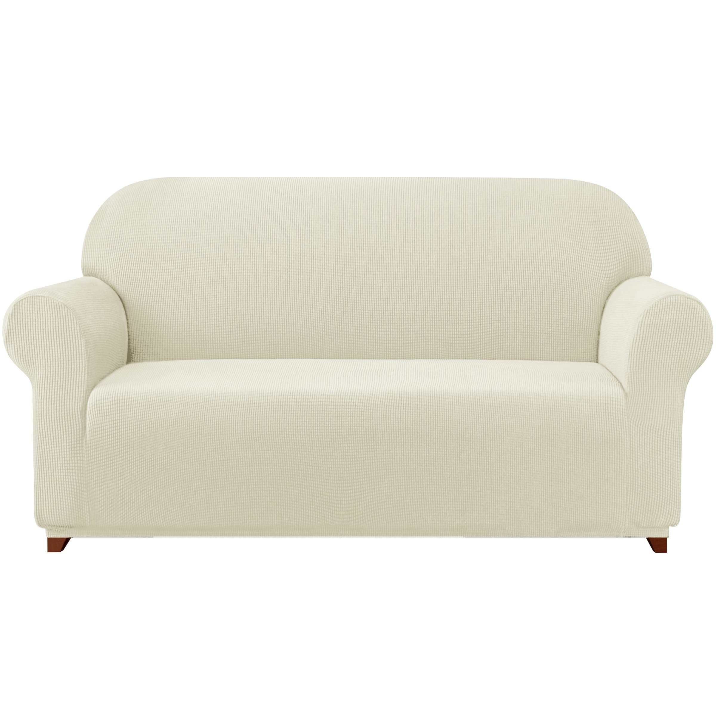 SUBRTEX Stretch Sofa Slipcover 2-Piece Set - Washable Jacquard Fabric Couch Cover for 3-Seater Sofa, Small Check Pattern (Ivory) | Perfect for Living Room Furniture Protection & Home Decor Upgrade