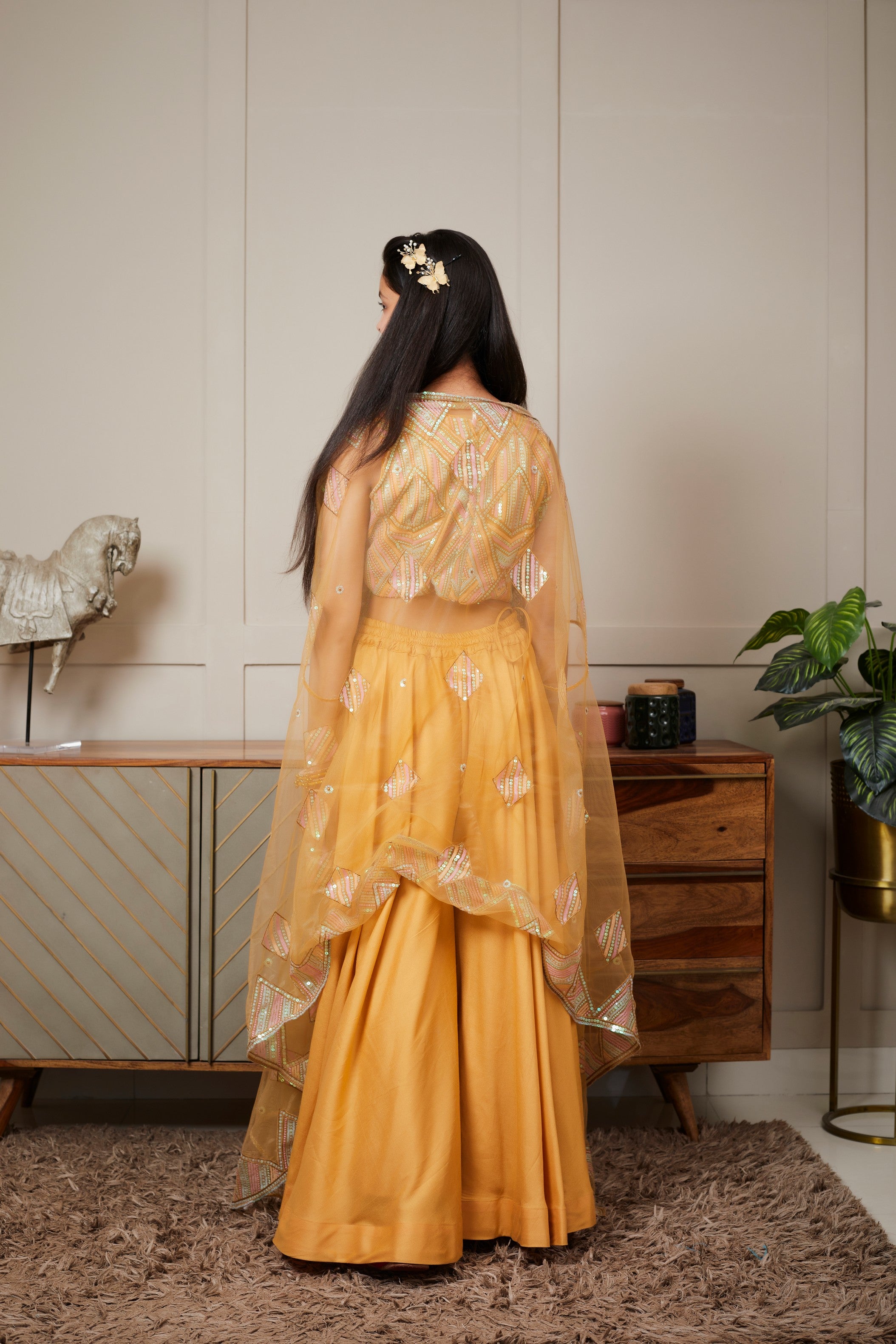 Mustard Yellow Crop Top Pant with Cape - Trendy Women's Fashion Outfit for Casual Wear & Street Style