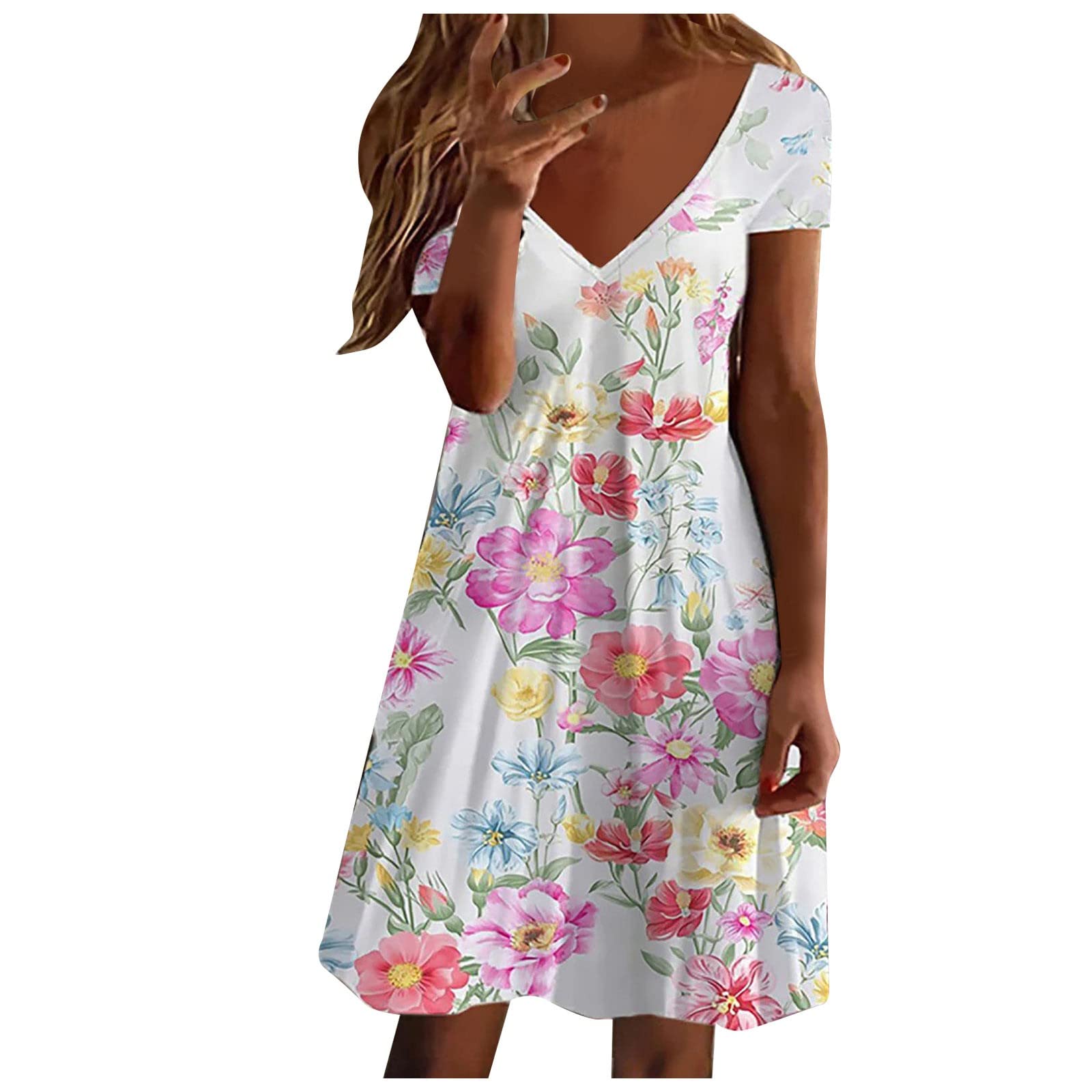 Women's Spring Floral V-Neck Spaghetti Strap Wedding Dress - Polyester Casual Short Sleeve Crop Top for Bridal Shower, Garden Party & Date Night