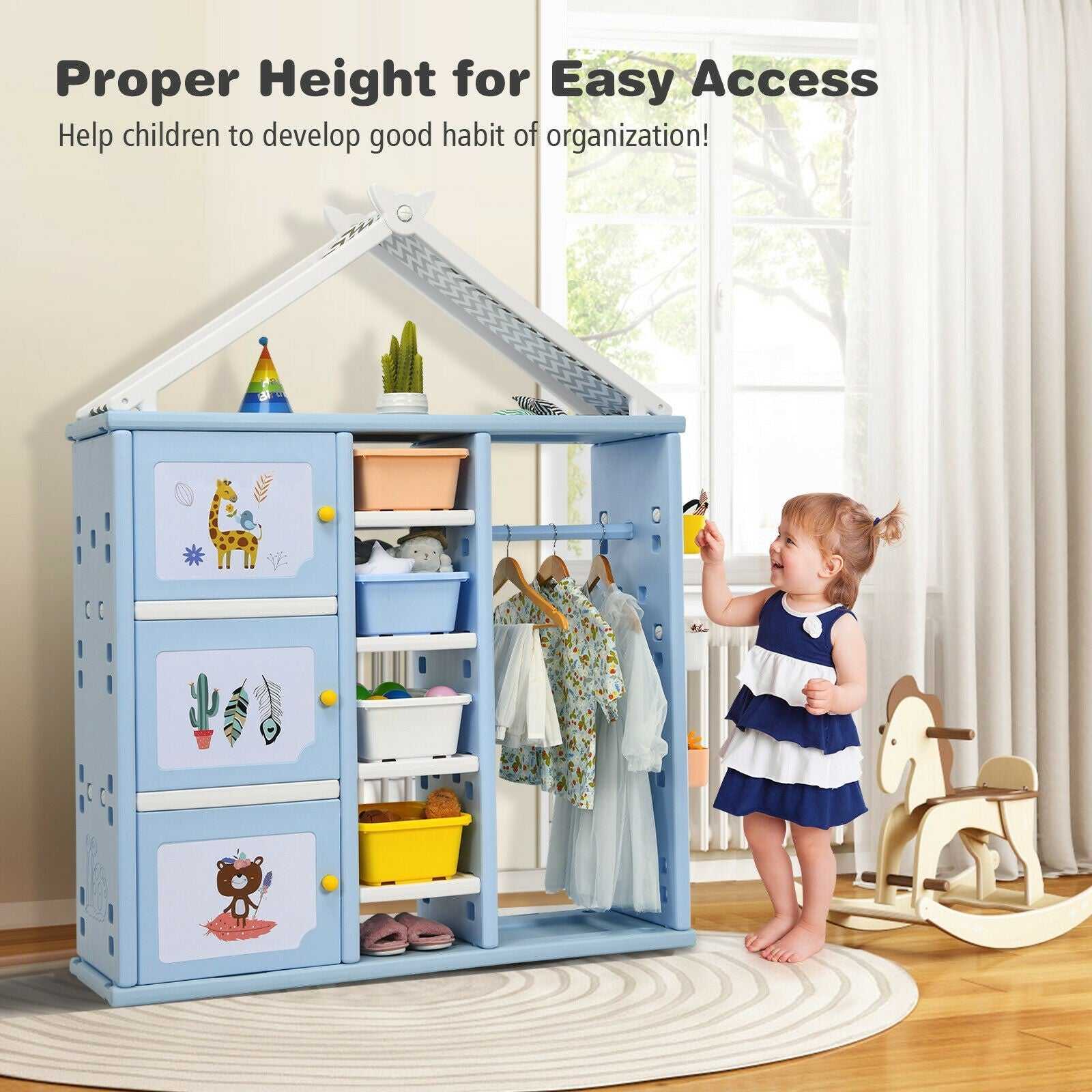 Kids Storage Closet - Foldable Toy Organizer with 6 Bins for Bedroom & Playroom | Space-Saving Clothes & Book Storage Solution for Toddlers & Preschoolers