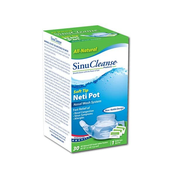 All Natural Neti Pot Nasal Wash System - SinuCleanse Nasal Irrigation Kit (1 Kit) | Relieves Sinus Congestion & Allergies | Perfect for Cold, Flu & Allergy Season Relief