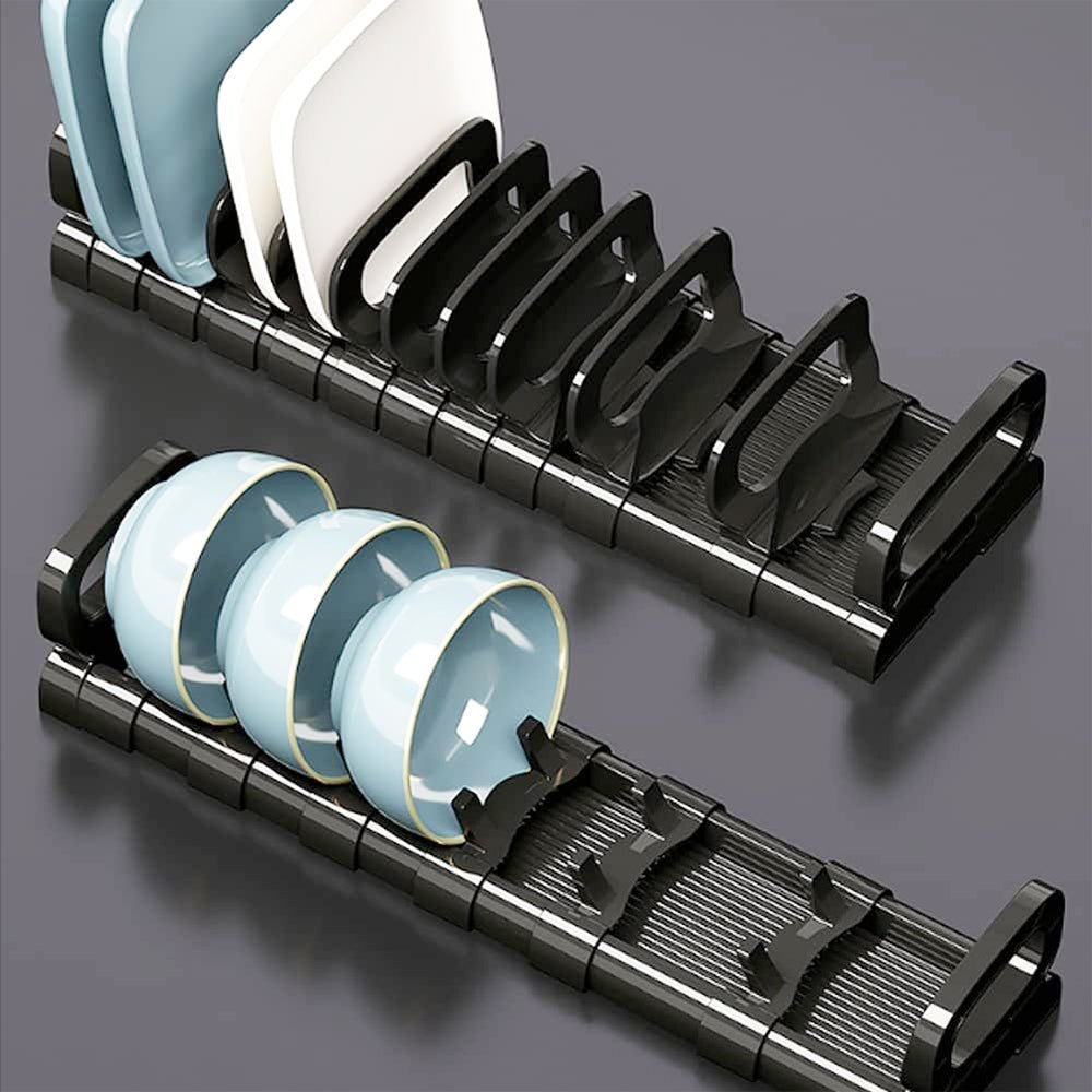 Milo Adjustable Dish Organizer - Expandable Kitchen Cabinet Shelf Organizer for Plates, Bowls & Cutlery - Perfect for Small Spaces, Pantry & Dish Storage Organization