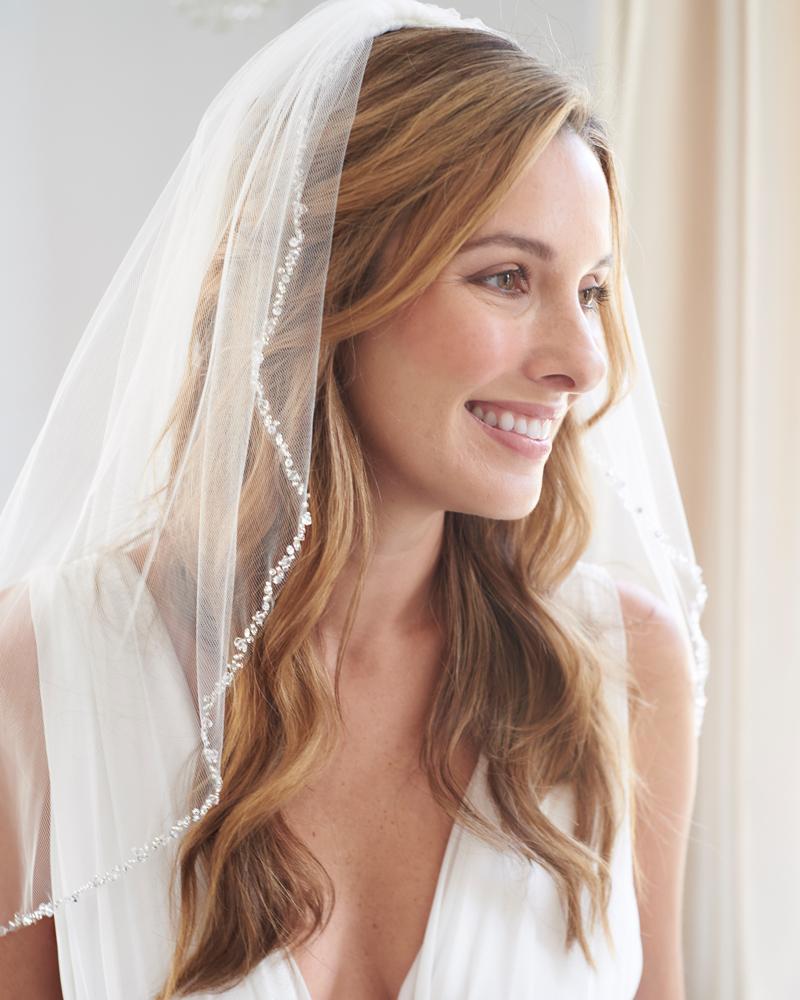 Julia Crystal Beaded Wedding Veil - Elegant Bridal Hair Accessory for Brides, Bridesmaids & Formal Events | Perfect for Church Ceremonies, Photoshoots & Special Occasions