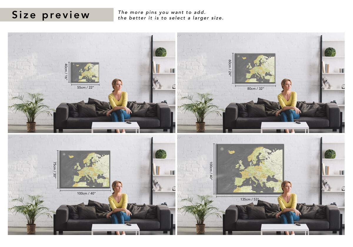 Personalized European Push Pin Travel Map - Detailed Canvas Wall Map for Tracking Adventures & Memories - Perfect for Home Decor, Travel Gifts & Wanderlust Inspiration