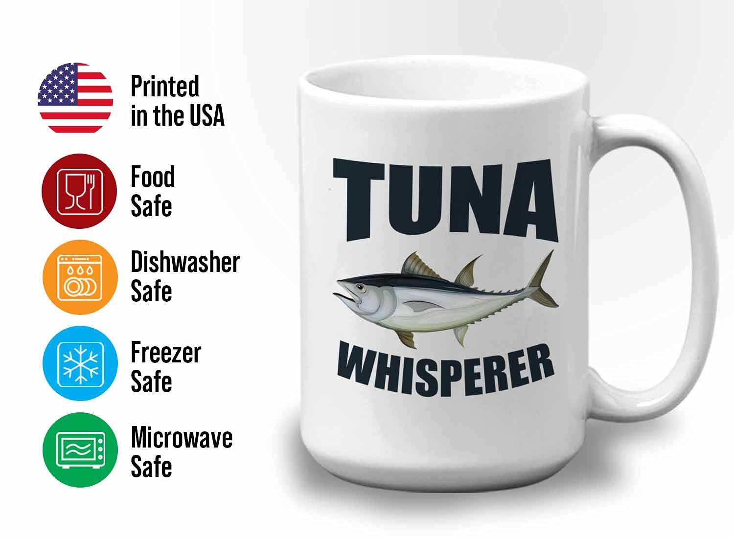 Bubble Hugs Fisherman Coffee Mug 15oz White - Funny Tuna Whisperer Gift for Anglers - Perfect for Fishing Enthusiasts, Camping Trips & Outdoor Adventures