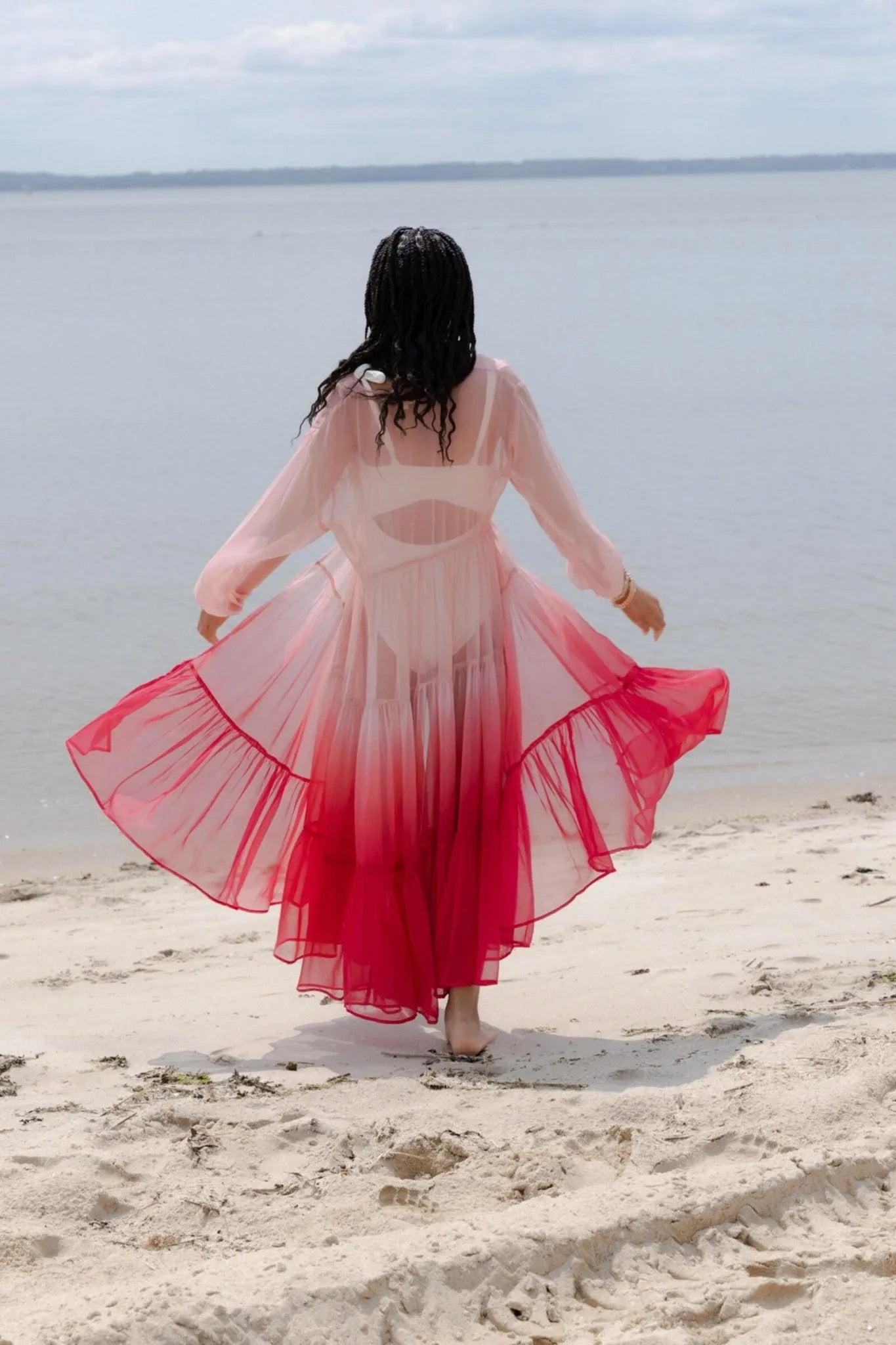 Ombré Tiered Sheer Kimono Robe - Lightweight Lace Cover Up for Women - Perfect for Beach, Bridal Party & Boho Fashion