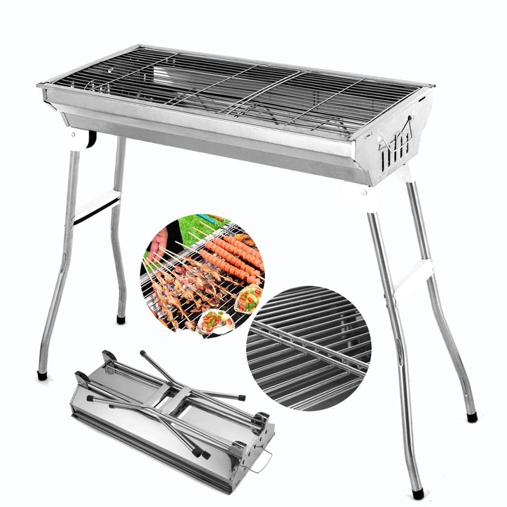 Portable Stainless Steel Folding BBQ Grill - Charcoal Grill for Outdoor Cooking, Camping, Picnics & Backyard Barbecues - Easy Free-Installation Design