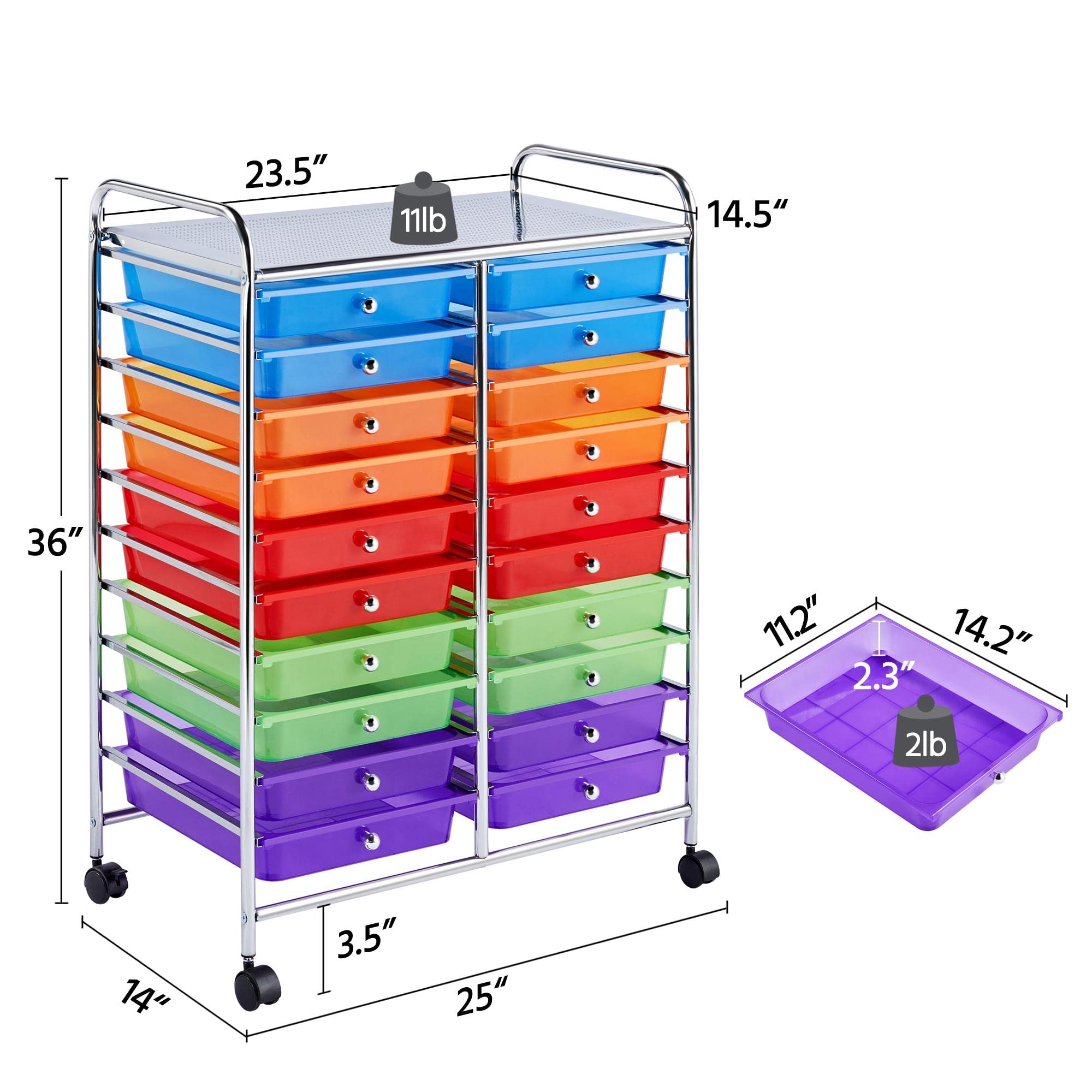 Yaheetech 20-Drawer Rolling Storage Cart with Wheels - Multipurpose Mobile Organizer for Craft Supplies, Tools, Office & Home Organization - Perfect for Scrapbooking, Art Studio, Garage & Classroom Use