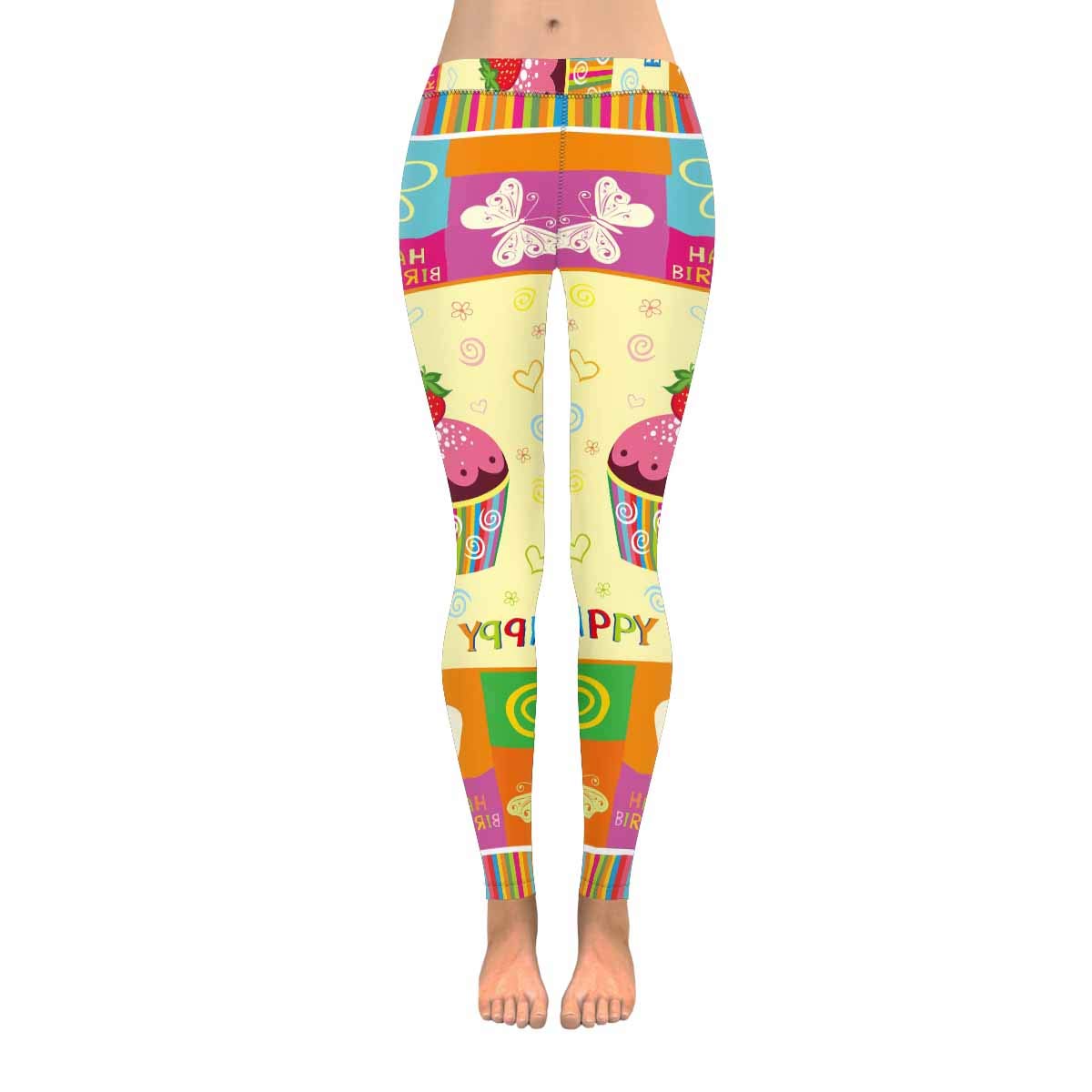 InterestPrint Women's Stretchy Yoga Pants - Happy 50th Birthday Cake Print Full Length Active Leggings for Yoga, Gym & Casual Wear