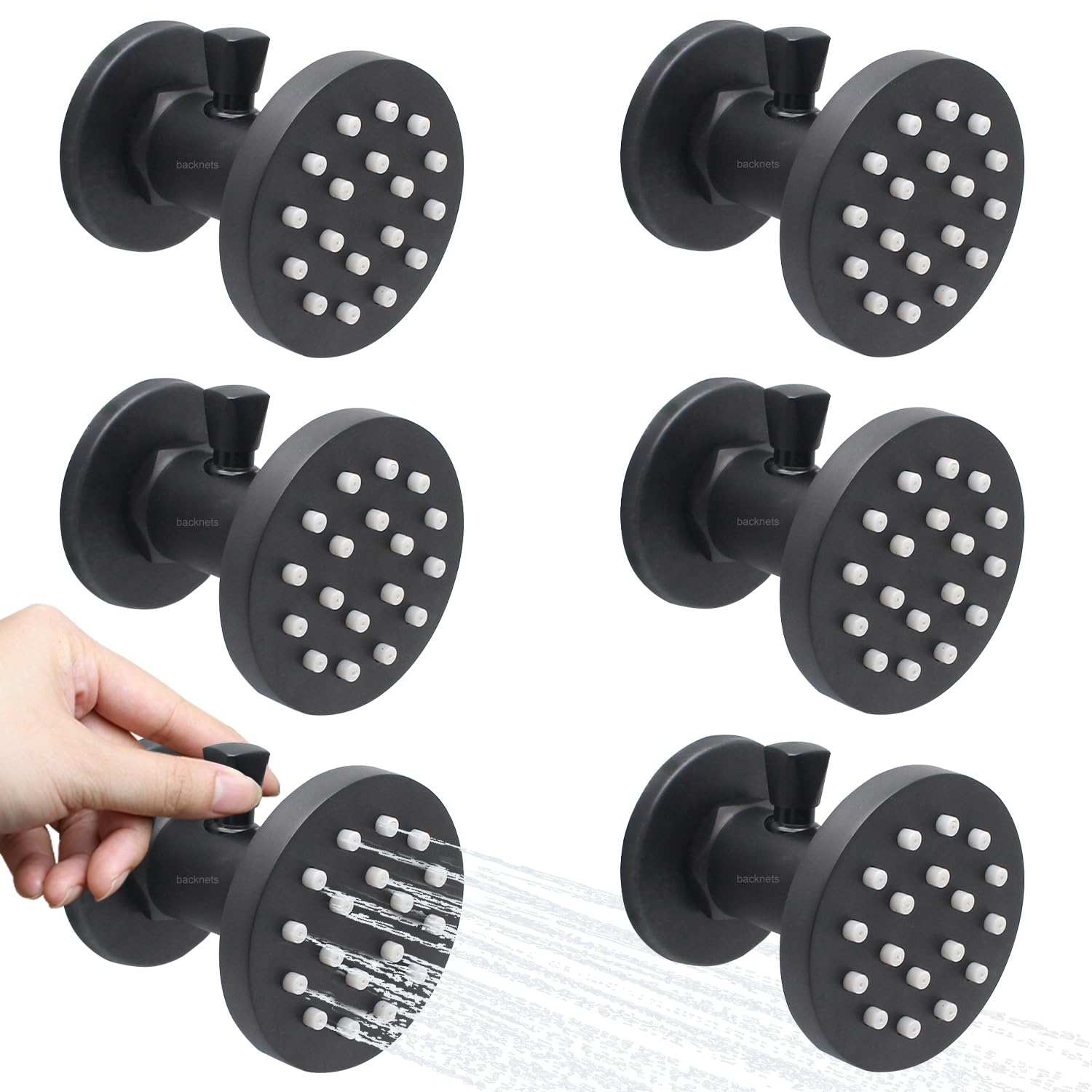 2-Inch Brass Shower Body Spray Jets with On/Off Switch - Round Wall Mount Showerhead, 2-Function Massage Spa Jets with Flow Control & 360° Rotation (Matte Black) - Perfect for Bathroom Renovation, Luxury Spa Experience, and Relaxing Hydrotherapy
