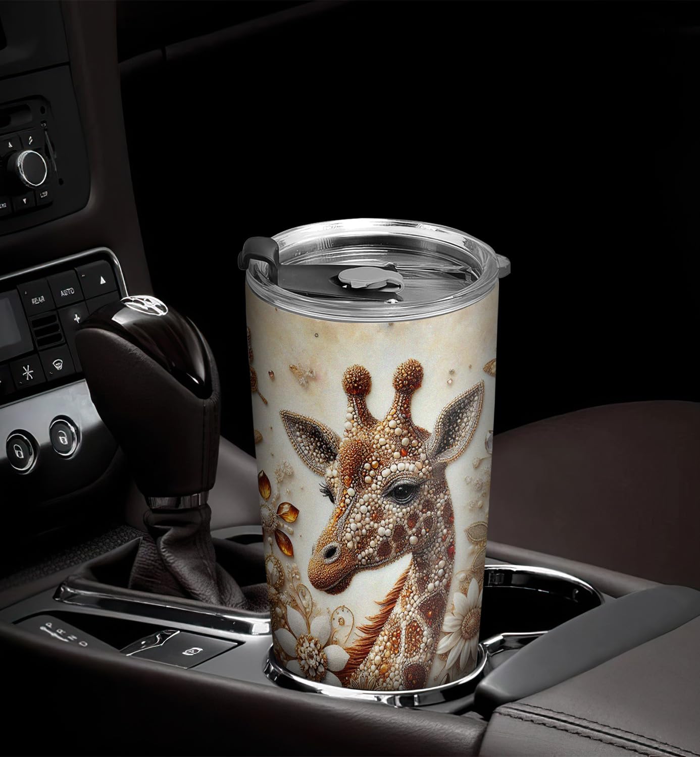 20oz Insulated Giraffe Print Tumbler Cup with Lid - Unique Valentine's Day & Birthday Gift for Women, Giraffe Lovers - Perfect Travel Coffee Mug for Office, Hiking & Commuting
