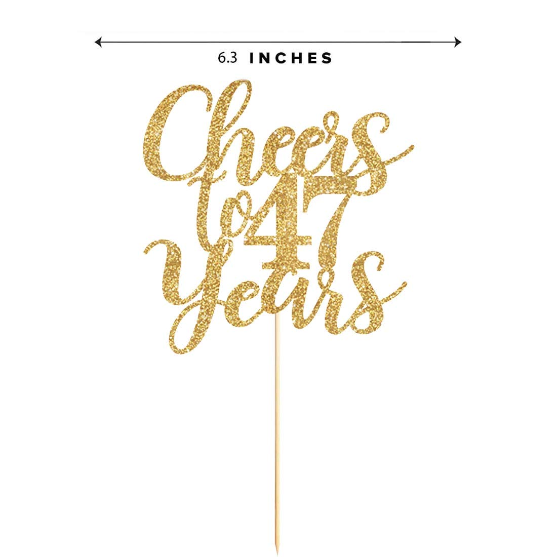 Gold Glitter Cheers to 47 Years Cake Topper - Happy 47th Birthday Party Decorations & Supplies for Anniversary Celebrations, Wedding Anniversaries, and Milestone Birthday Parties