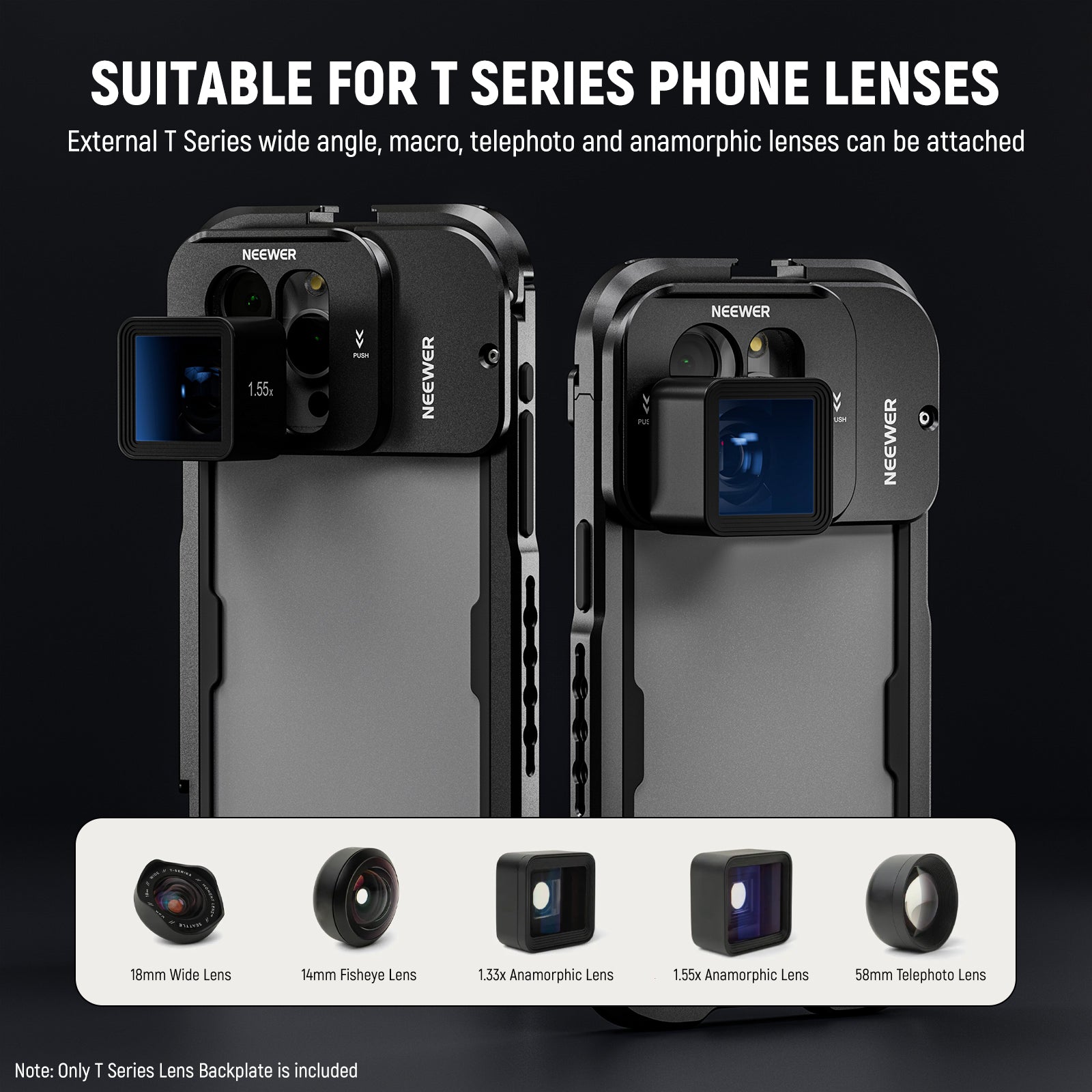 NEEWER PA034 T Series Lens Backplate for iPhone 15 Pro & Pro Max Camera Cage - Perfect for Vlogging, Filmmaking & Mobile Photography