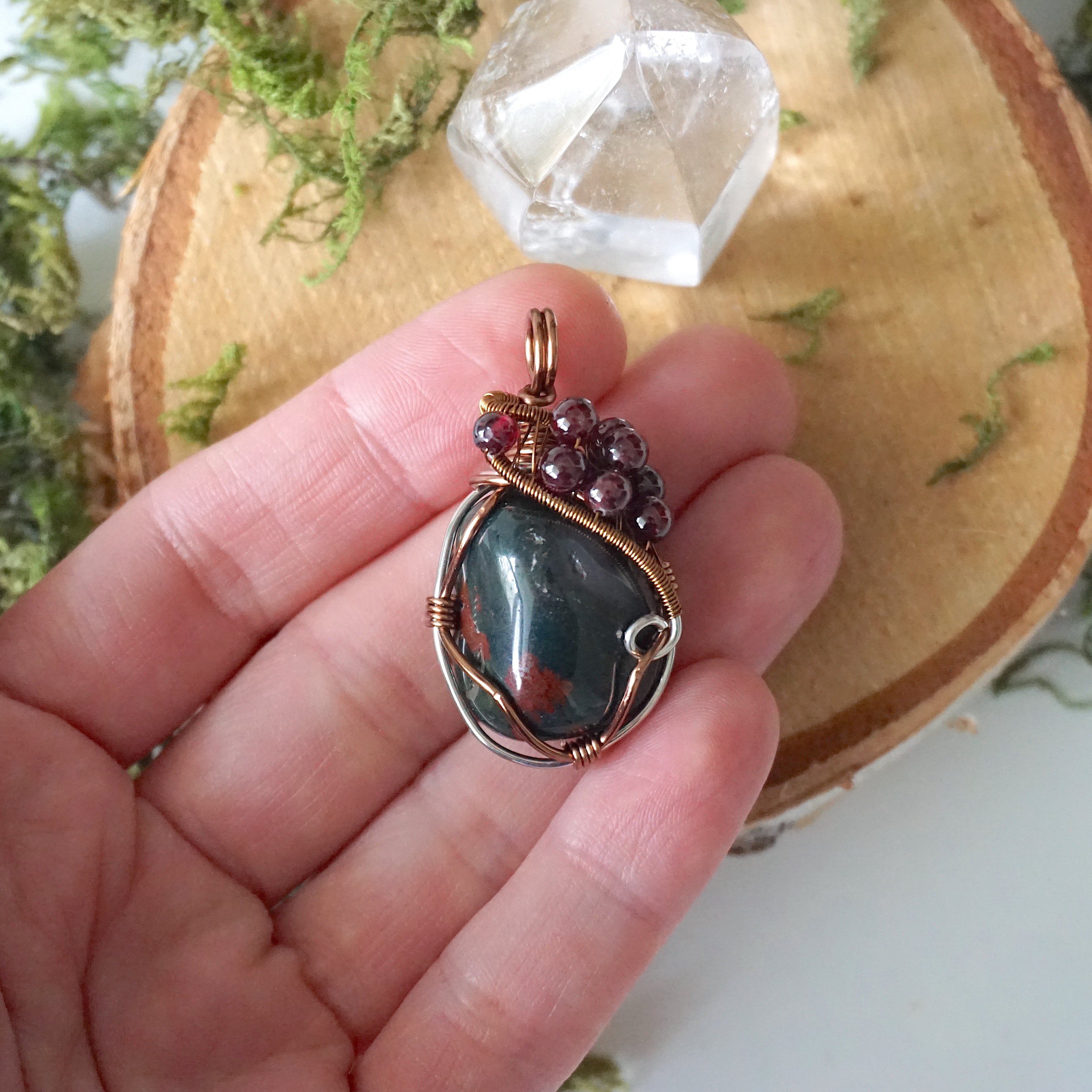 Natural Raw Bloodstone and Garnet Beaded Necklace for Women | Healing Crystal Jewelry | Perfect for Meditation, Energy Balancing & Boho Fashion