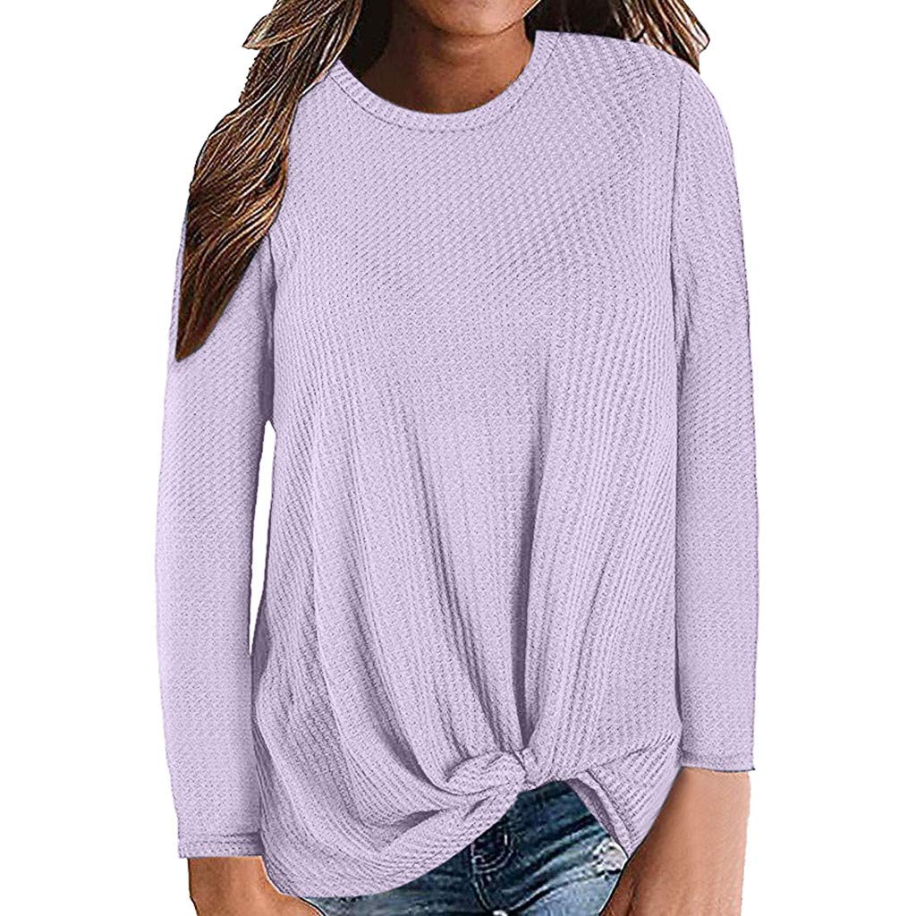 Women's Casual Long Sleeve Knot Twist Front Waffle Knit Tunic Blouse - Plain Cute Shirt Top for Fall & Winter | Perfect for Office, Date Night & Casual Outings