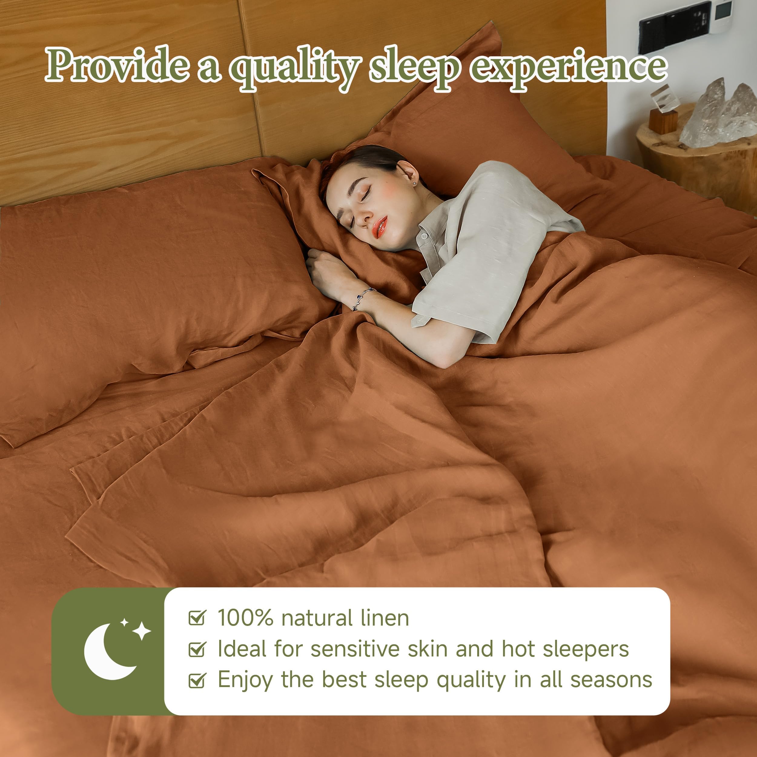 Premium 100% French Linen Sheet Set - Twin Size 3-Piece (Rust Color) | Natural Breathable & Durable All-Season Bedding | Soft Luxury Linen Sheets for Bedroom, Guest Room & Vacation Homes