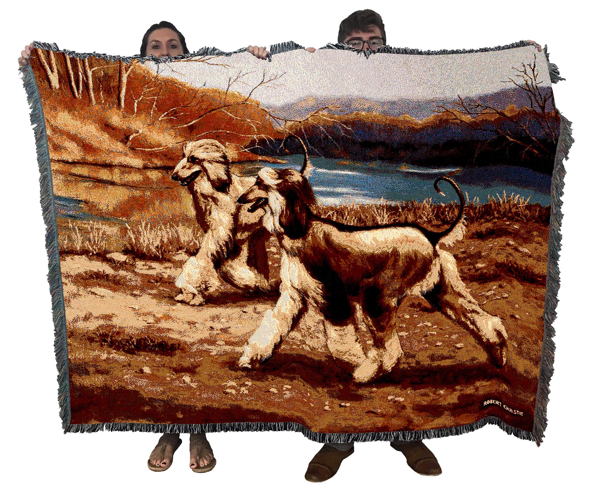 Bob Christie Afghan Hound River Walk Cotton Woven Tapestry Throw Blanket - 72x54 Inches - Made in USA - Perfect Gift for Dog Lovers - Cozy Home Decor for Living Room, Bedroom or Dog-Themed Spaces