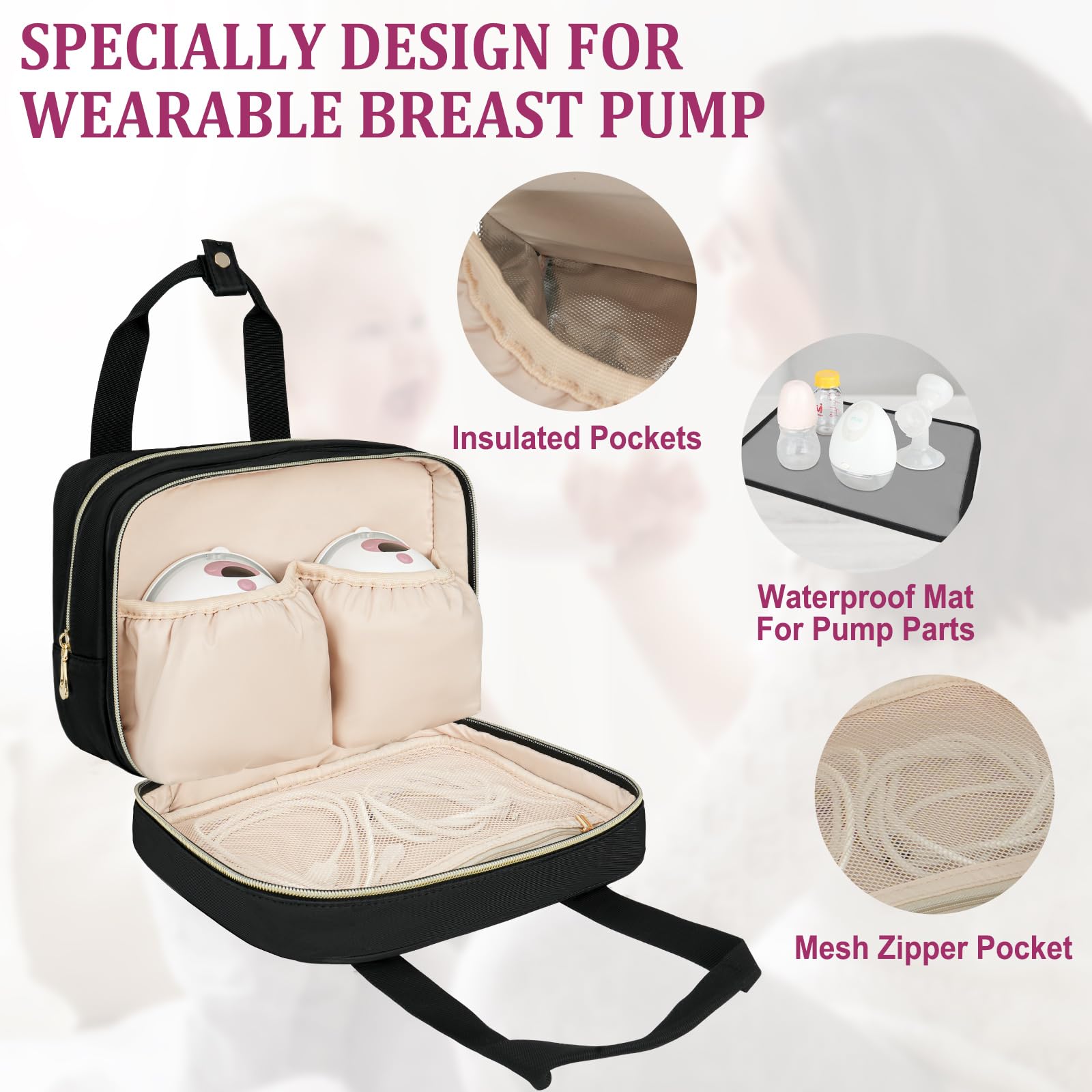 Breastmilk Cooler Travel Bag for Momcozy/Medela/Elvie/Willow Breast Pumps - Insulated Storage Bag with Ice Pack & Waterproof Mat - Portable Breast Pump Accessories for Working Moms & Traveling - Perfect for Office, Commuting and On-the-Go Use
