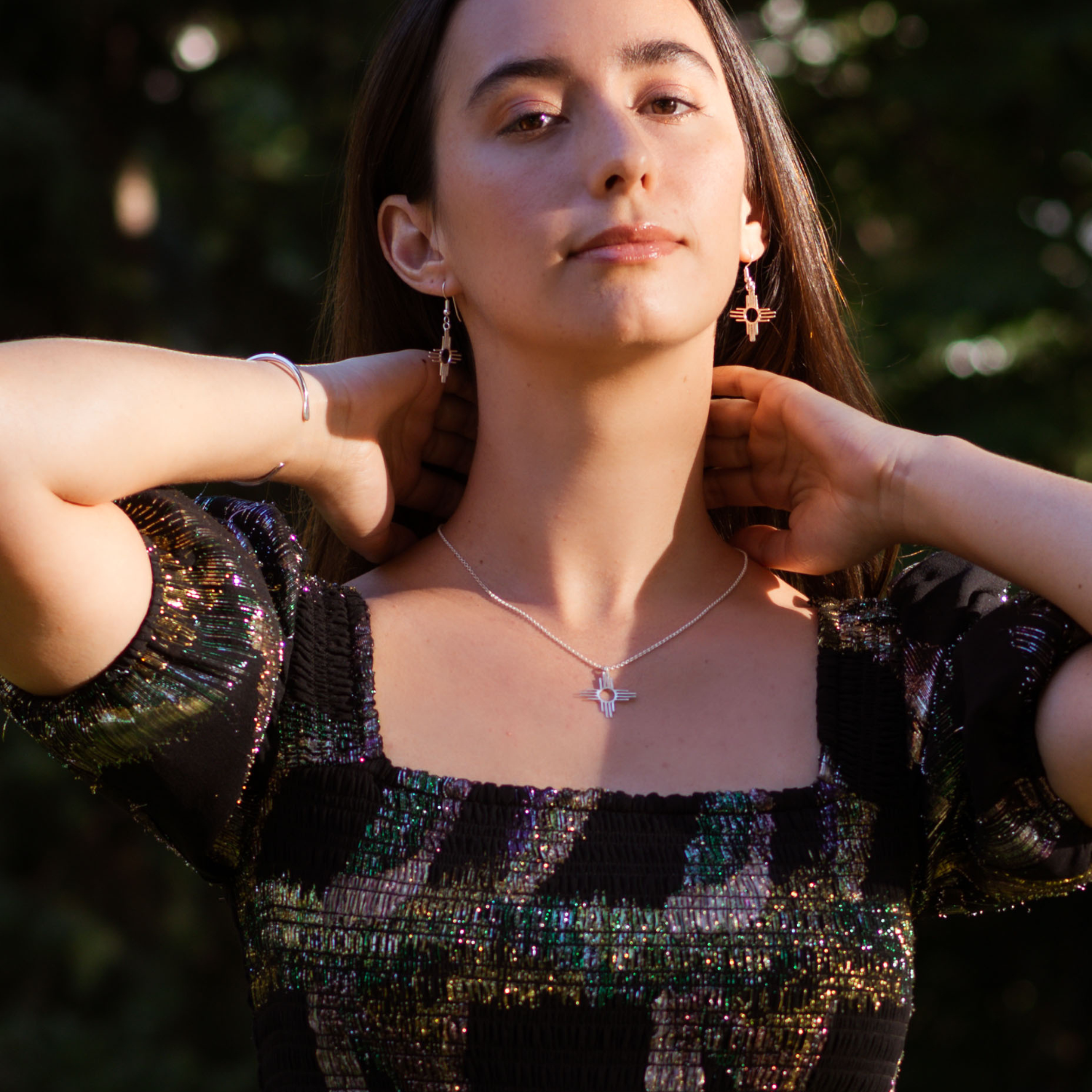 Enchanting Sterling Silver Zia Jewelry Set - Necklace, Earrings & Bracelet for Women | Perfect for Southwest Style, Boho Fashion & Special Occasions