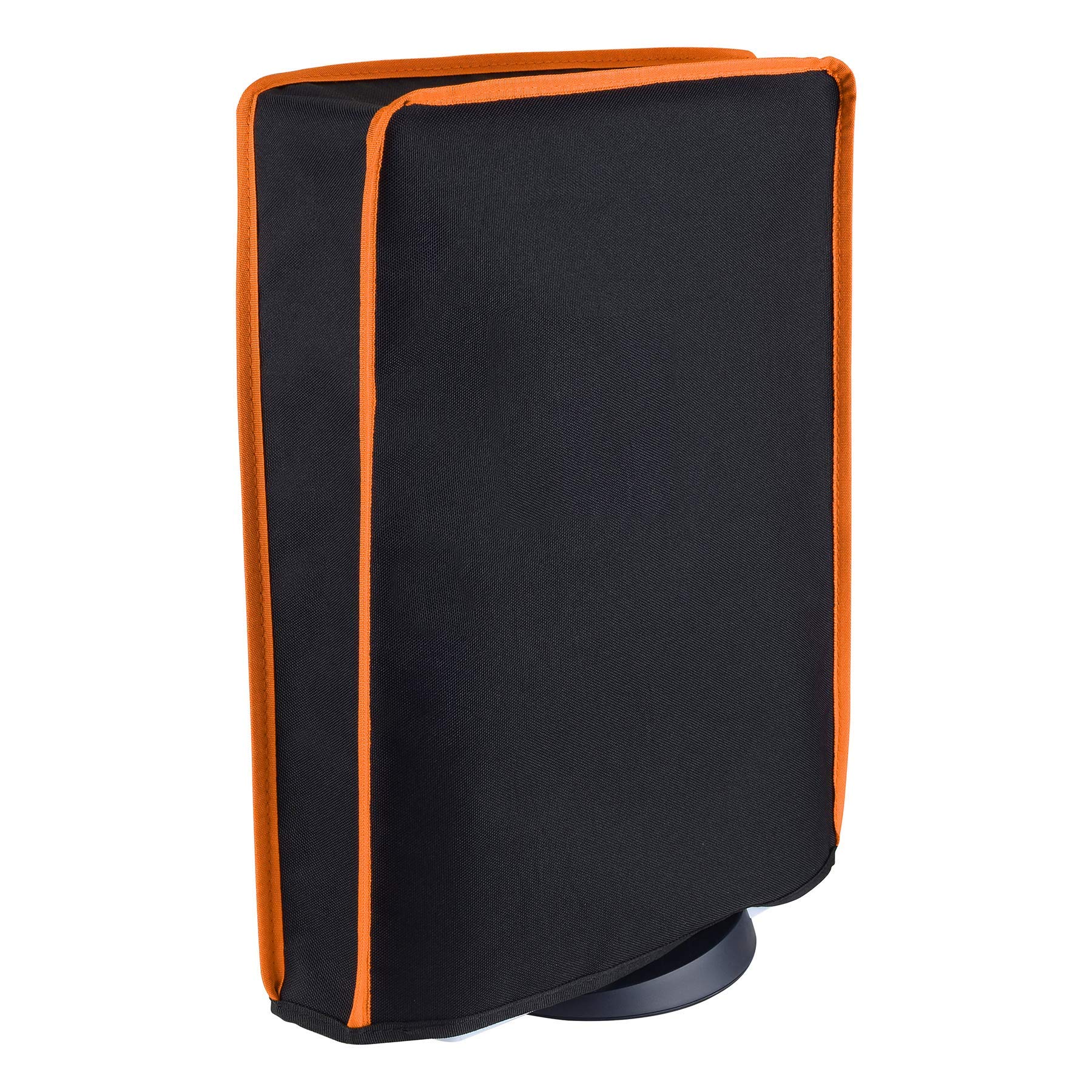 PlayVital Black Nylon Dust Cover for PS5 Console - Soft Lining, Anti-Scratch & Waterproof Protective Sleeve for PS5 Digital & Disc Edition (Orange Trim) - Perfect for Home Entertainment Setup & Gaming Storage Protection
