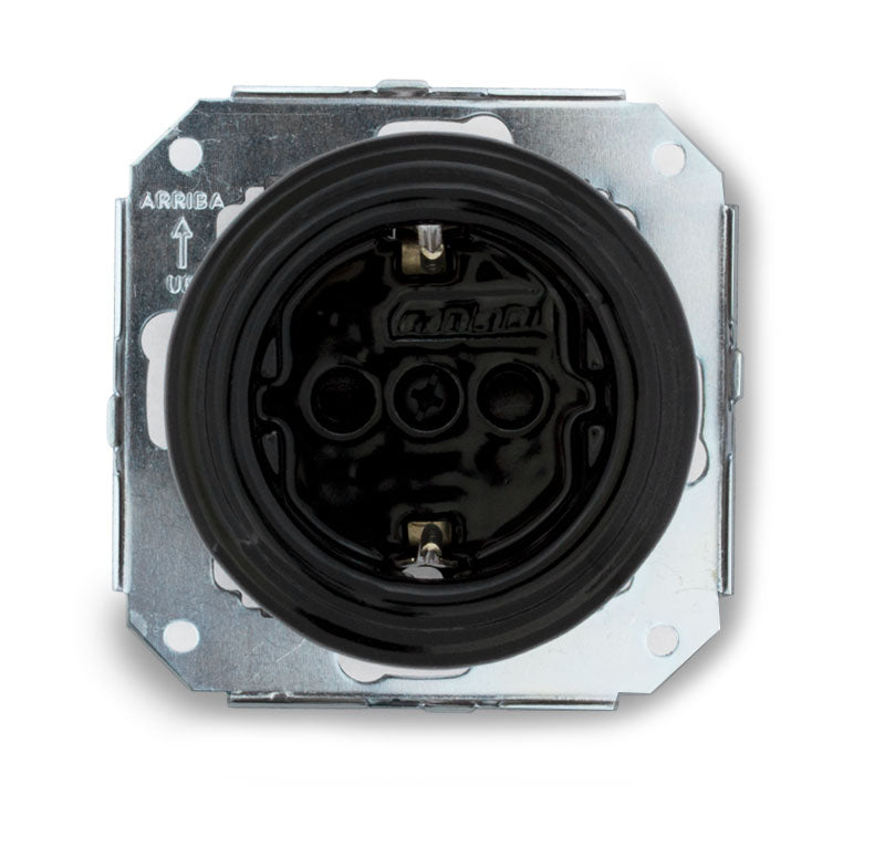 Black Porcelain Grounded Electrical Outlet - Insulated & Durable for Home, Office, and Workshop Use