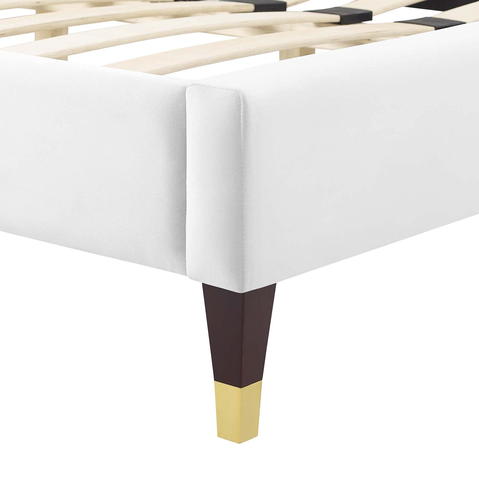 Modway Peyton Performance Velvet Full Platform Bed Frame - White Queen Size Bed with Upholstered Headboard & Sturdy Wood Slats Support | Perfect for Modern Bedrooms, Guest Rooms & Small Spaces