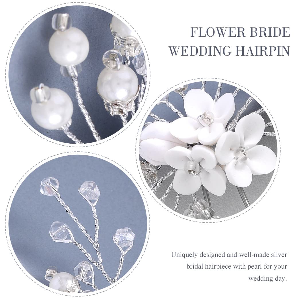 Silver Pearl Bridal Hair Pins - Crystal Rhinestone Hair Clips for Wedding & Party (2 Pack)