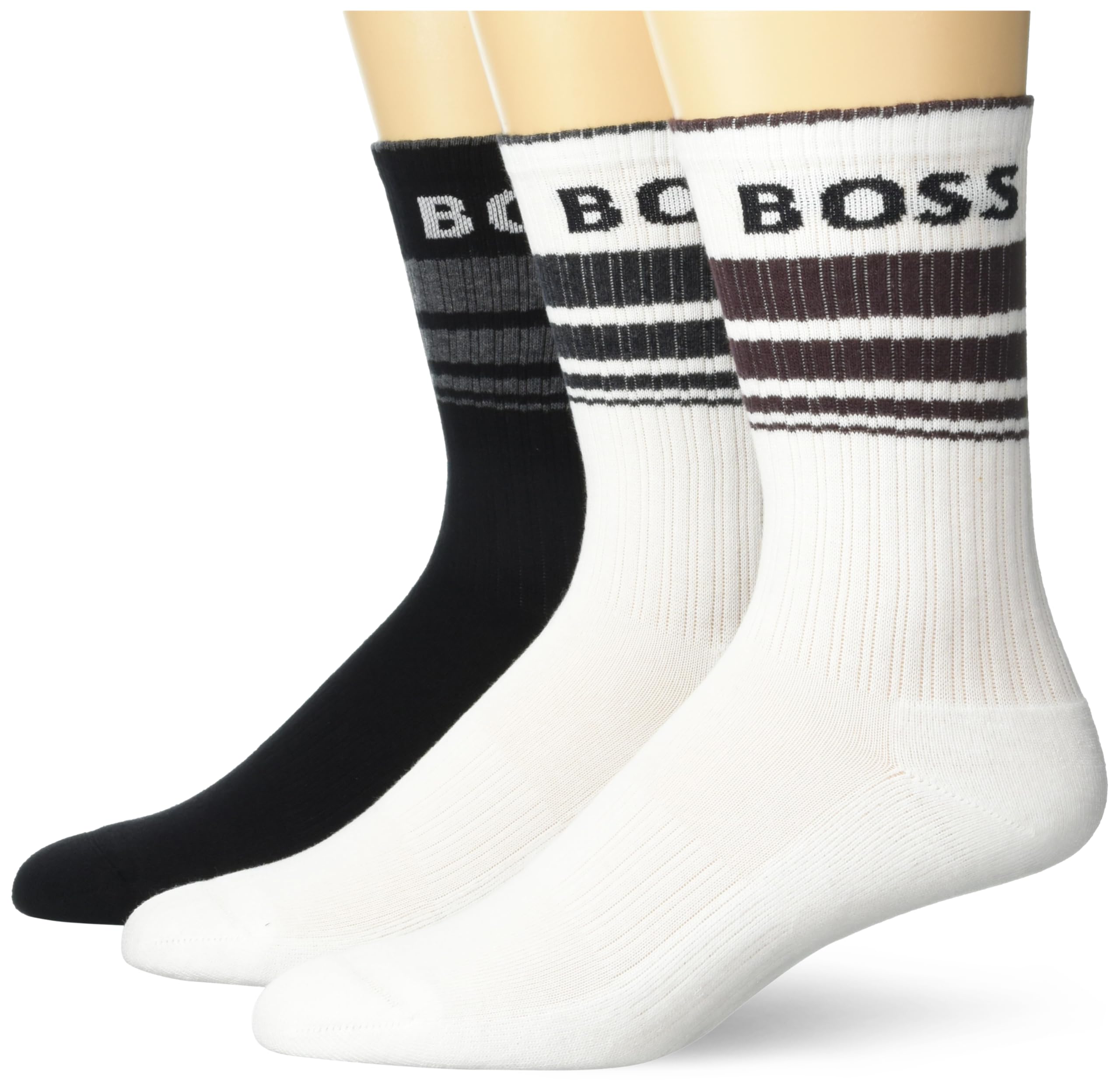 BOSS Men's 3-Pack Bold Logo Cotton Crew Socks - Comfortable Everyday Casual & Work Socks for Business, Office and Dress Shoes