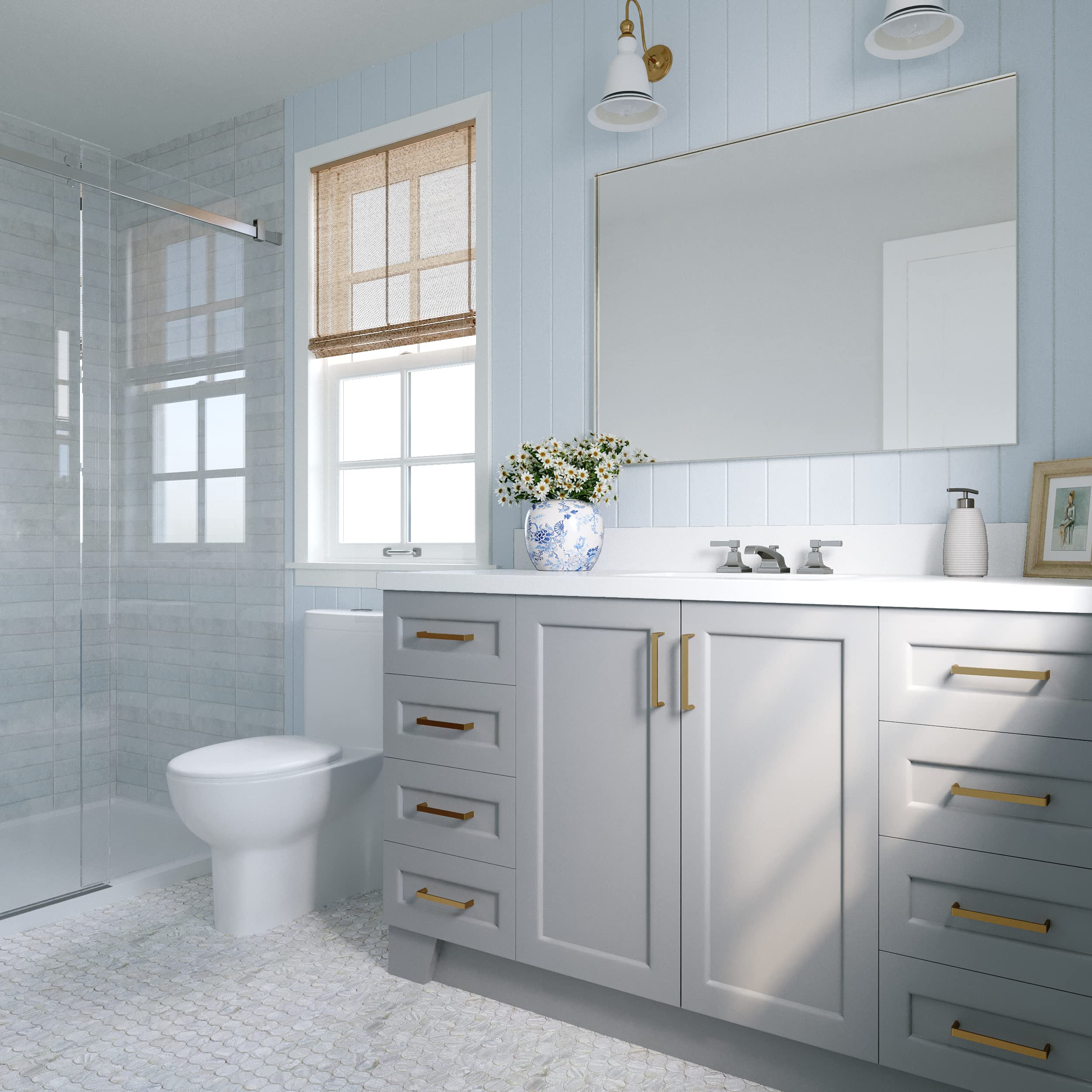 ARIEL Taylor 61-Inch Bathroom Vanity Set with White Quartz Countertop - Grey Double Sink Cabinet for Modern Master Bath & Powder Room Remodel