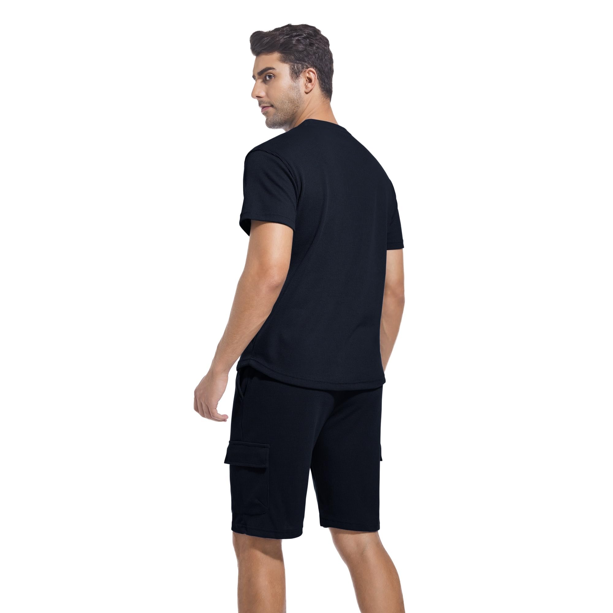 ANOTWENER Men's 2-Piece Summer Outfit - Casual Waffle Knit T-Shirt & Shorts Set for Beach Vacation, Pool Party, and Outdoor Activities