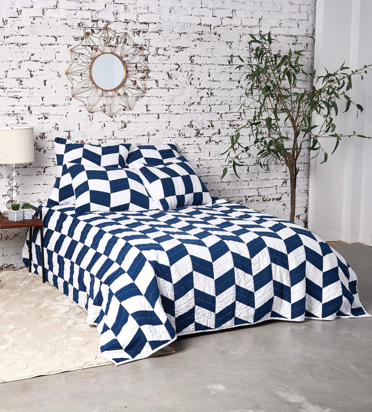 Carol & Frank Herringbone Patch Indigo Full/Queen Quilt - Blue Bedspread for Queen Size Bed | Cozy Home Decor & Bedroom Upgrade