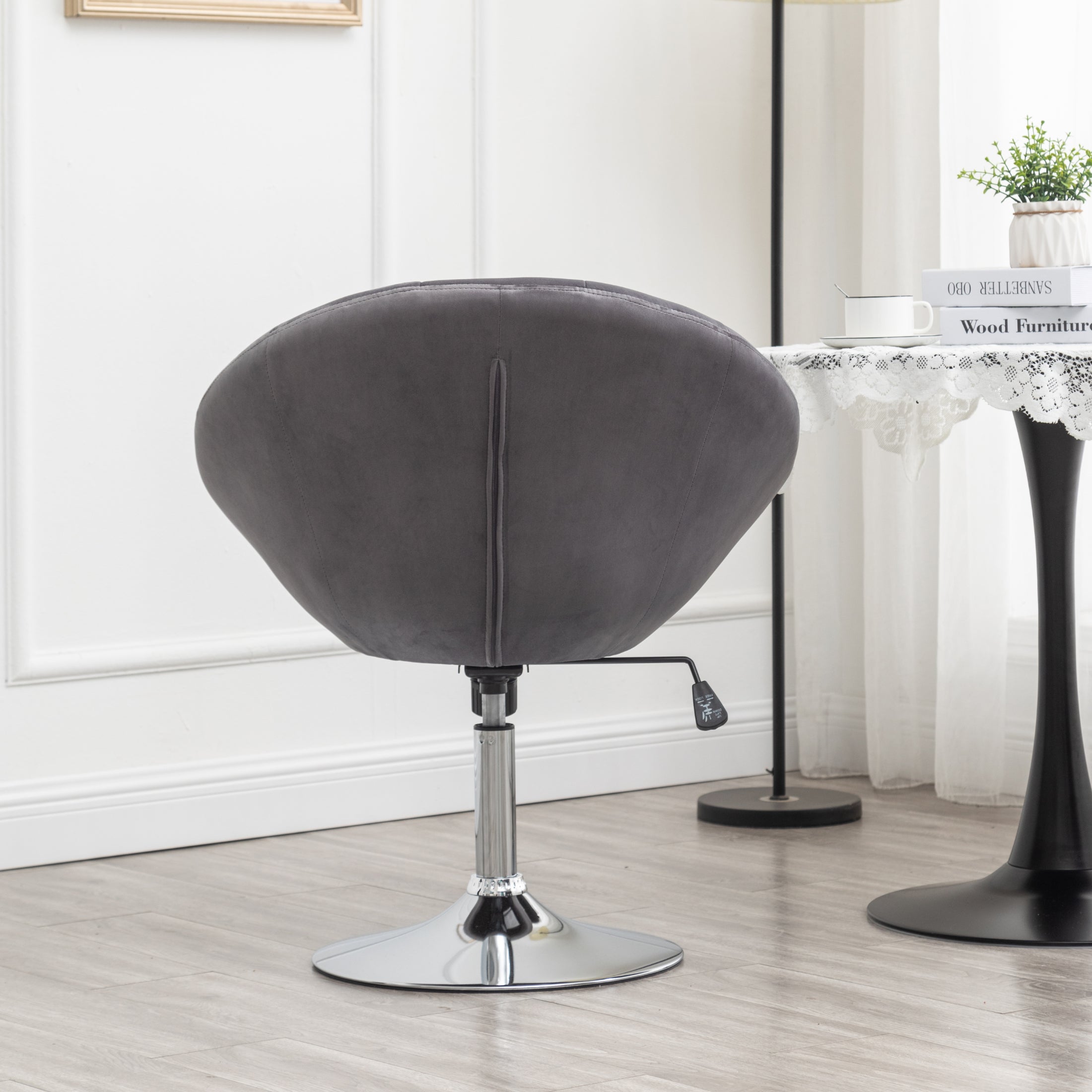 Roundhill Furniture Noas Velvet Upholstered Tufted Back Swivel Accent Chair - Gray Velvet Lounge Chair for Living Room, Bedroom & Office - Modern Comfortable Reading Chair with 360° Rotation